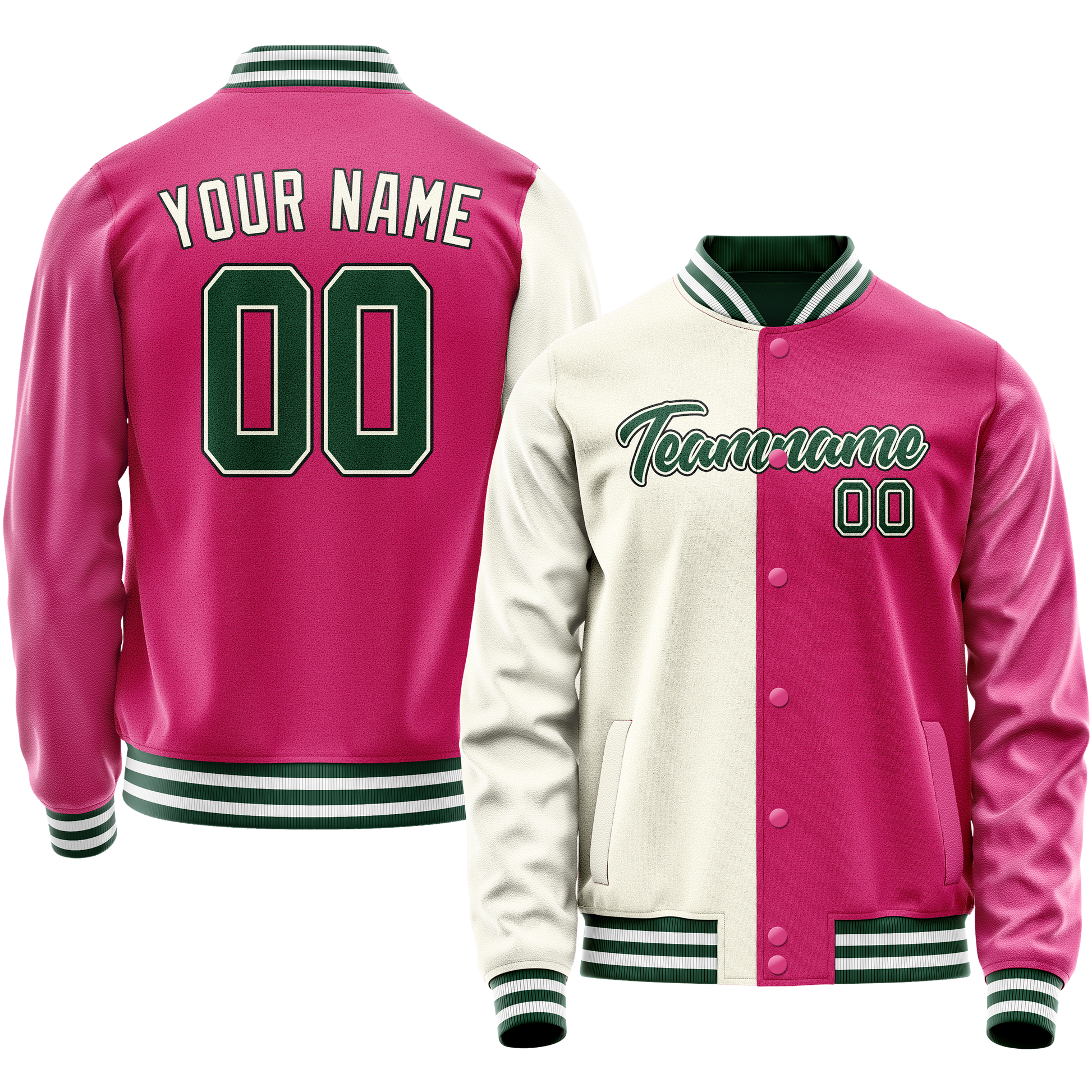 Custom Pink Cream Split Varsity Letterman Jacket JA02240617SH319