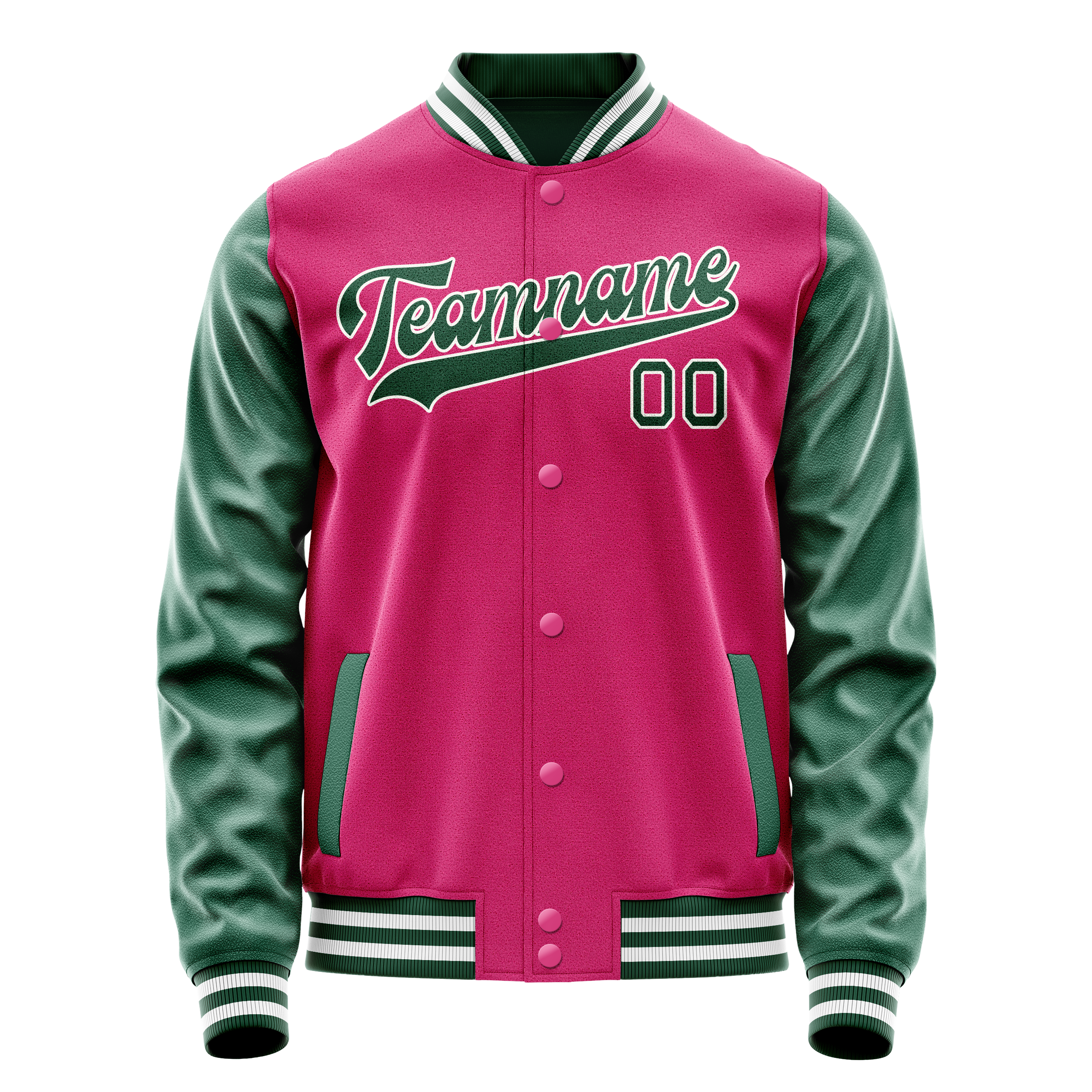 Custom Pink Kelly-Green Solid Color Varsity Letterman Jacket JA02240617SH298