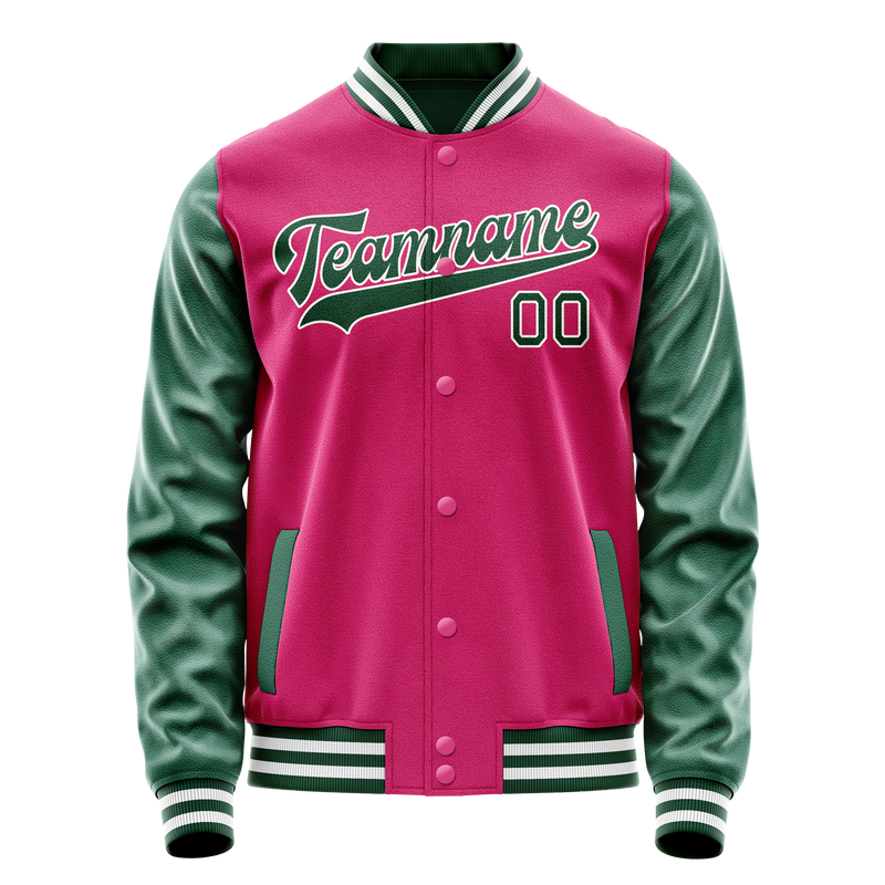 Custom Pink Kelly-Green Solid Color Varsity Letterman Jacket JA02240617SH298
