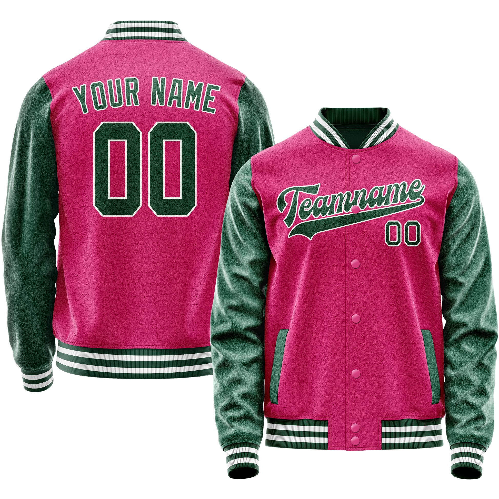 Custom Pink Kelly-Green Solid Color Varsity Letterman Jacket JA02240617SH298