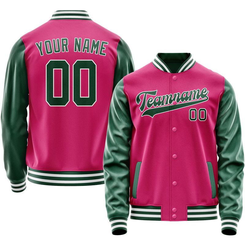 Custom Pink Kelly-Green Solid Color Varsity Letterman Jacket JA02240617SH298