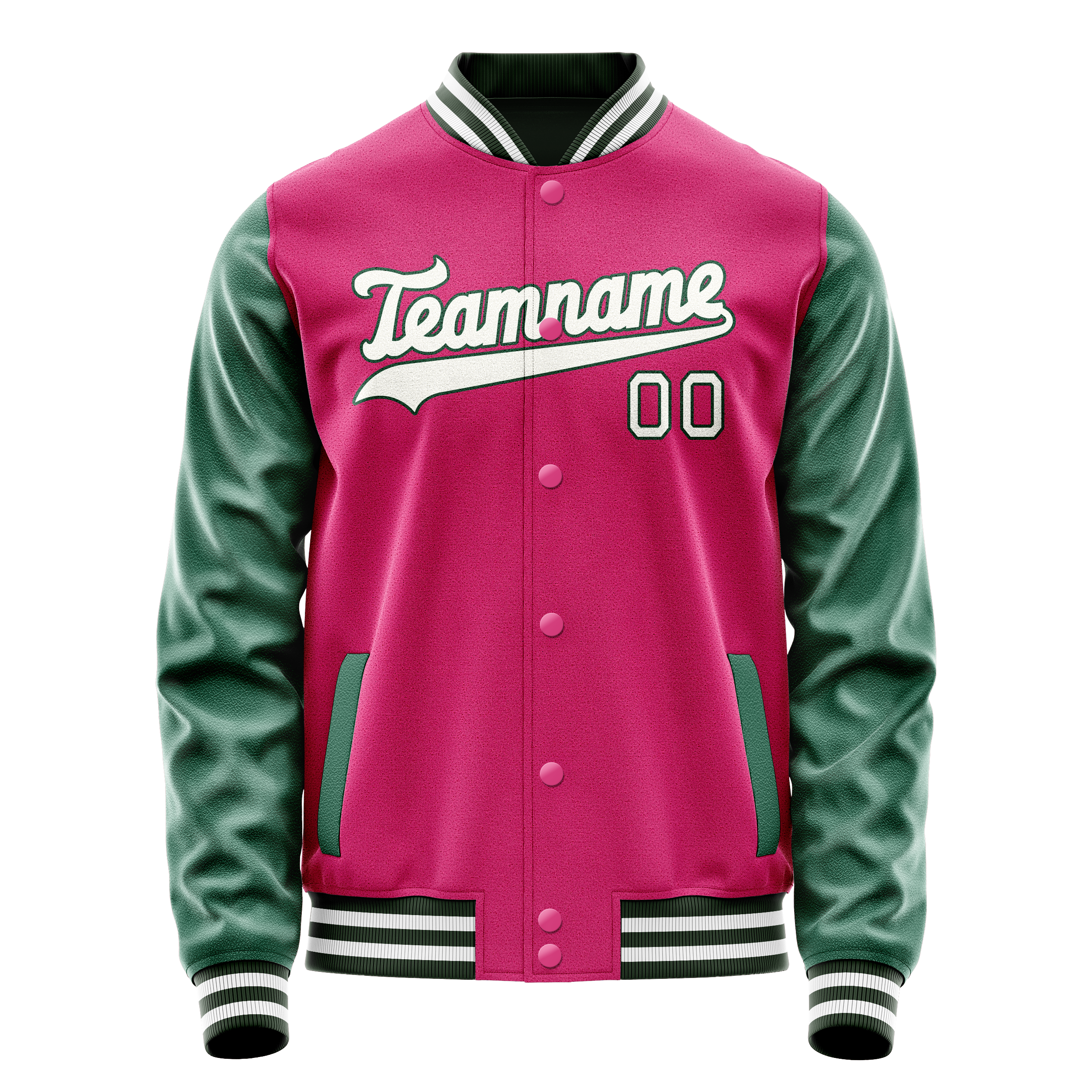 Custom Pink Kelly-Green Solid Color Varsity Letterman Jacket JA02240617SH306