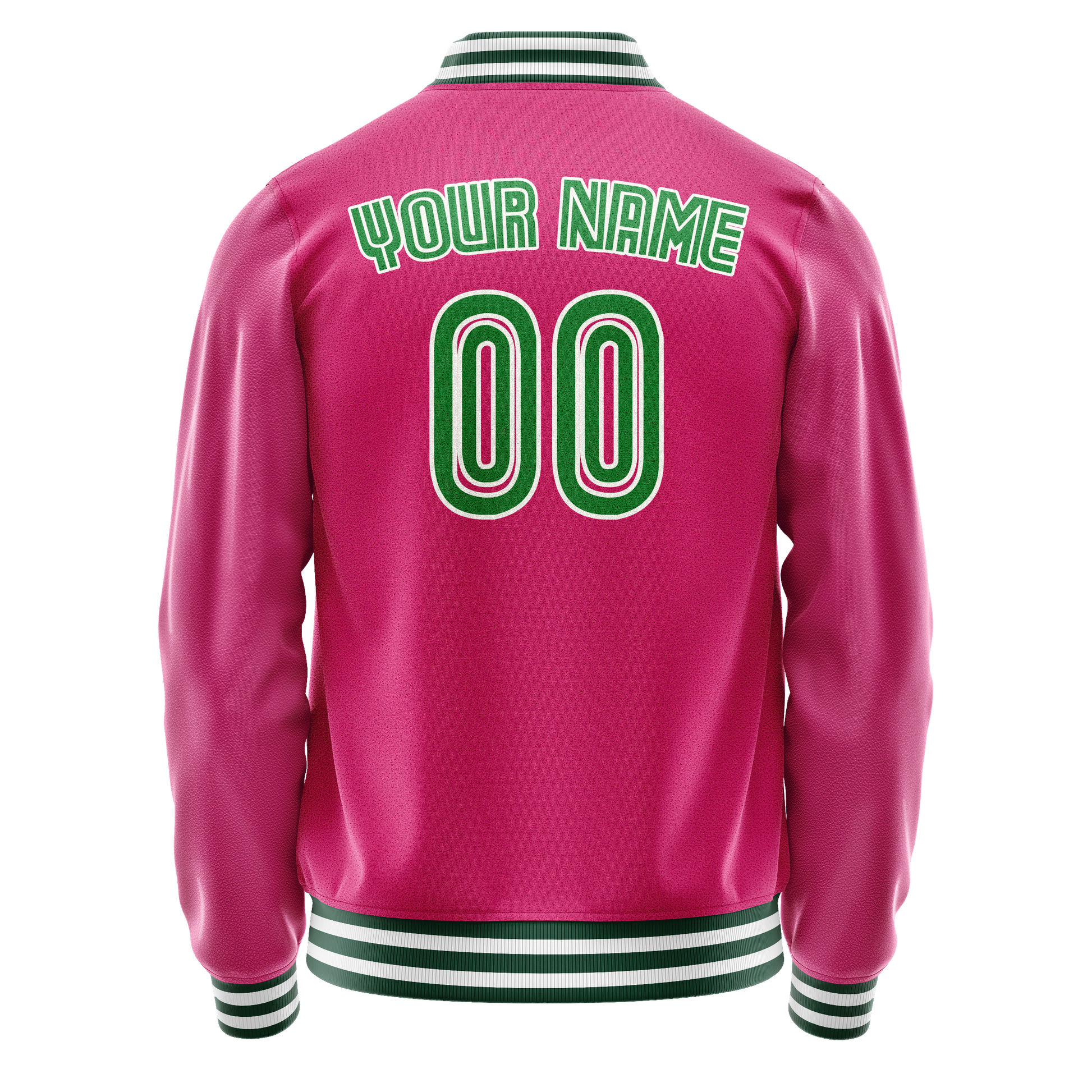 Custom Pink Neon-Green Solid Color Varsity Letterman Jacket JA02240617SH325