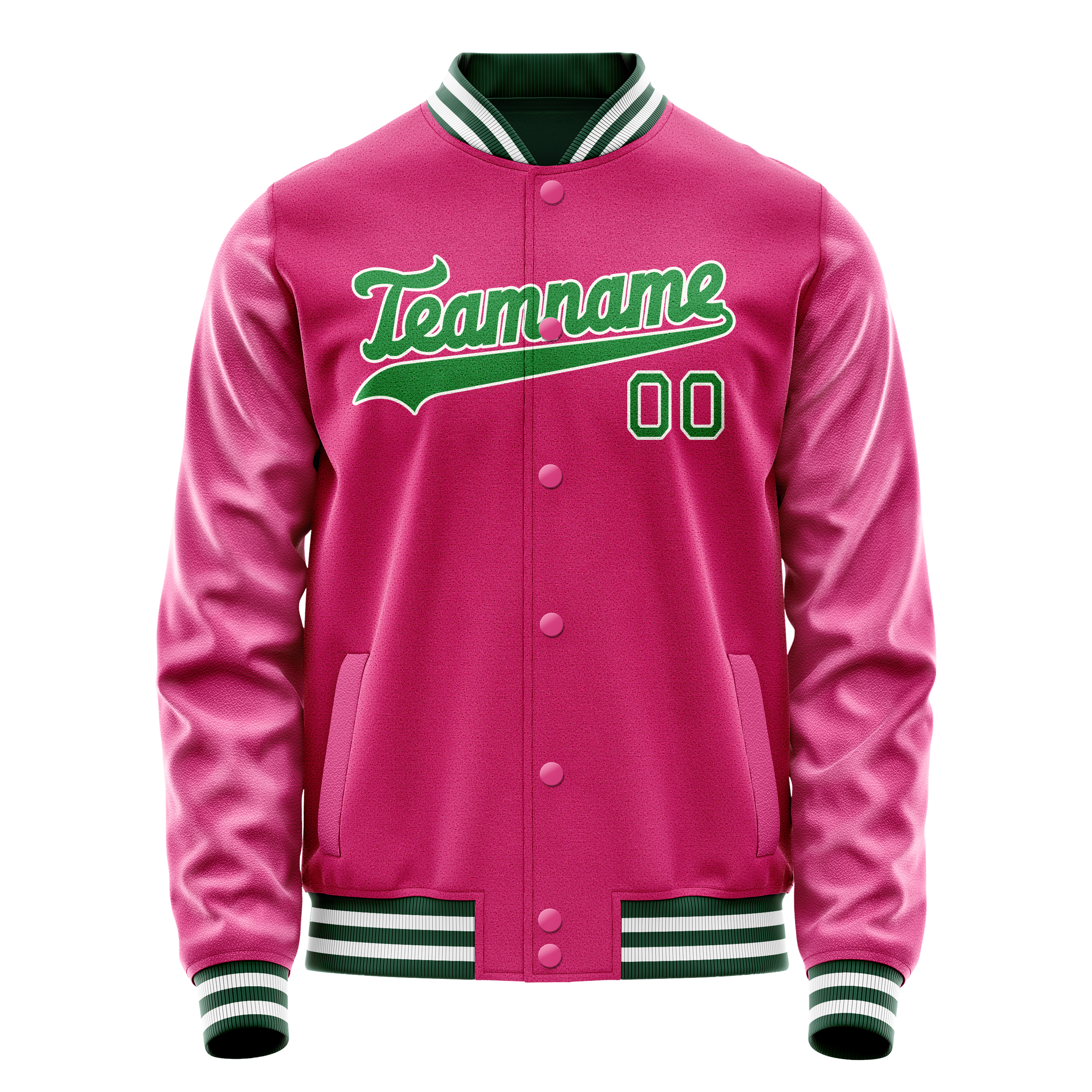 Custom Pink Neon-Green Solid Color Varsity Letterman Jacket JA02240617SH325