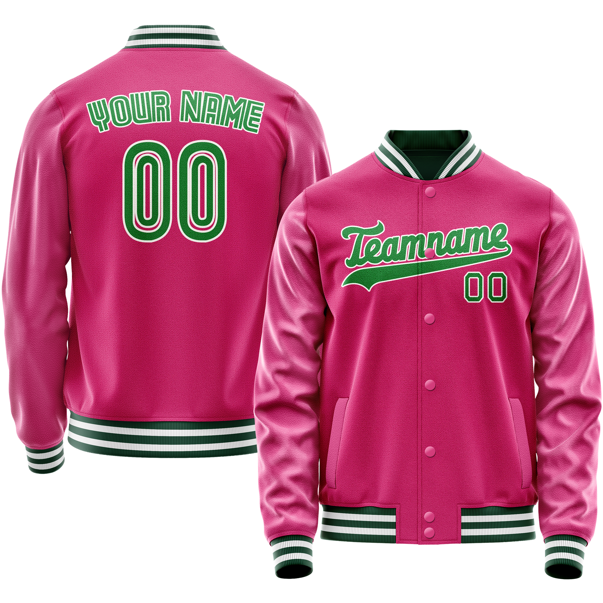 Custom Pink Neon-Green Solid Color Varsity Letterman Jacket JA02240617SH325
