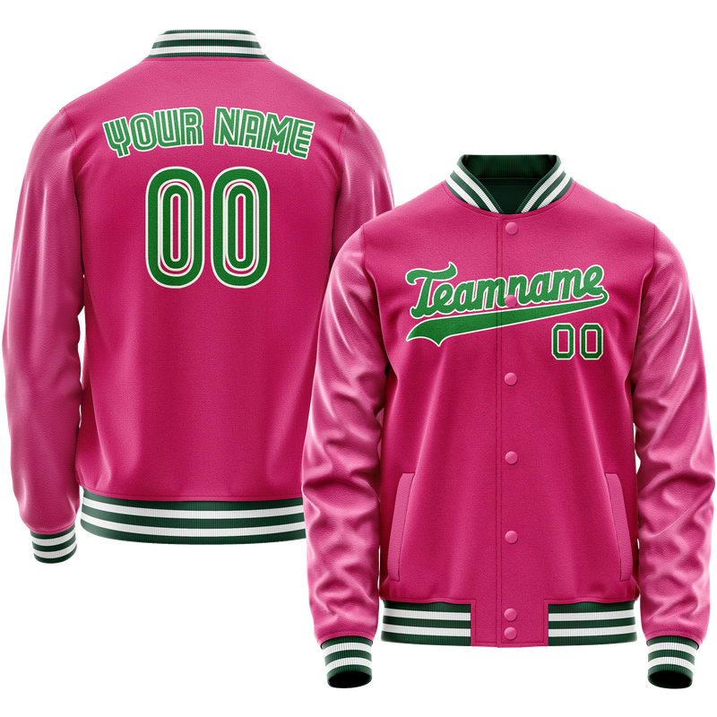 Custom Pink Neon-Green Solid Color Varsity Letterman Jacket JA02240617SH325