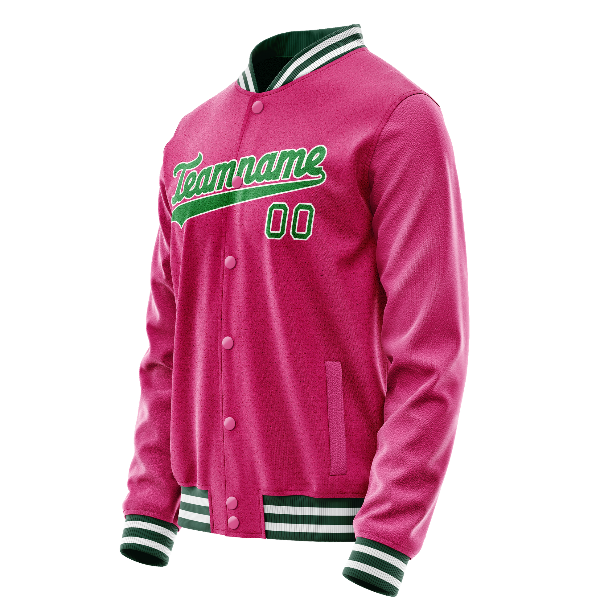 Custom Pink Neon-Green Solid Color Varsity Letterman Jacket JA02240617SH325