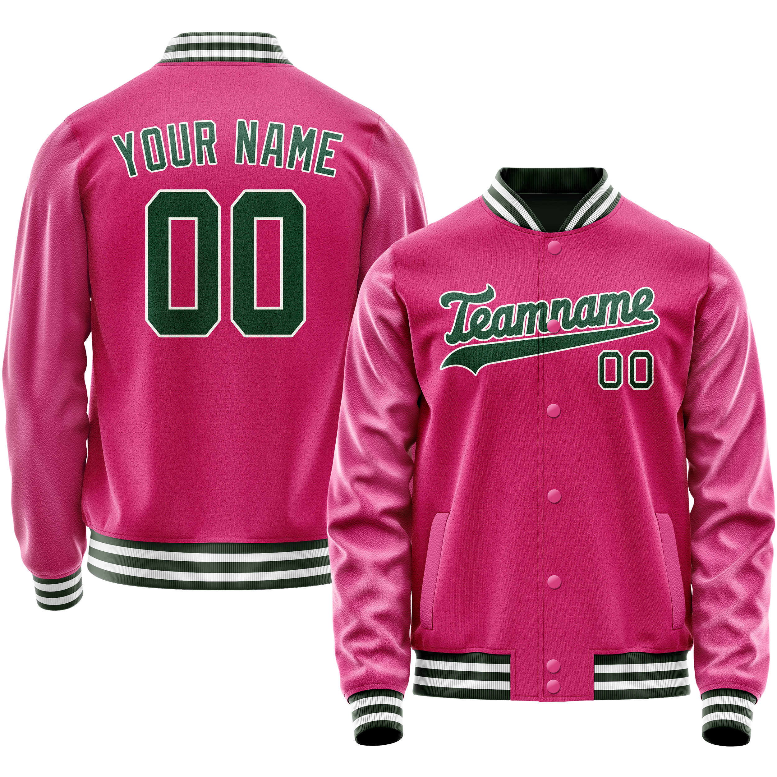 Custom Pink Kelly-Green Solid Color Varsity Letterman Jacket JA02240617SH301