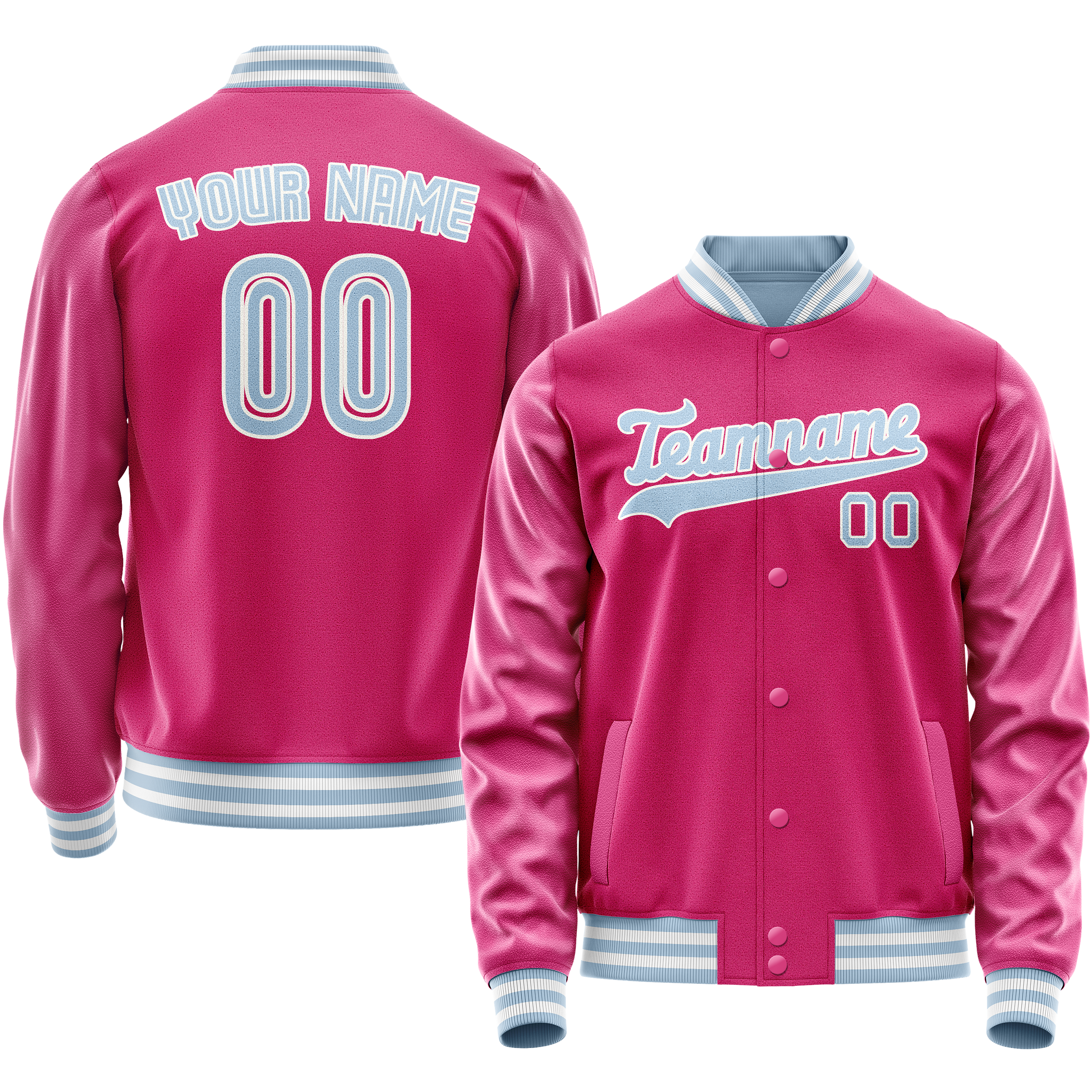 Custom Pink Light-Blue Solid Color Varsity Letterman Jacket JA02240617SH299