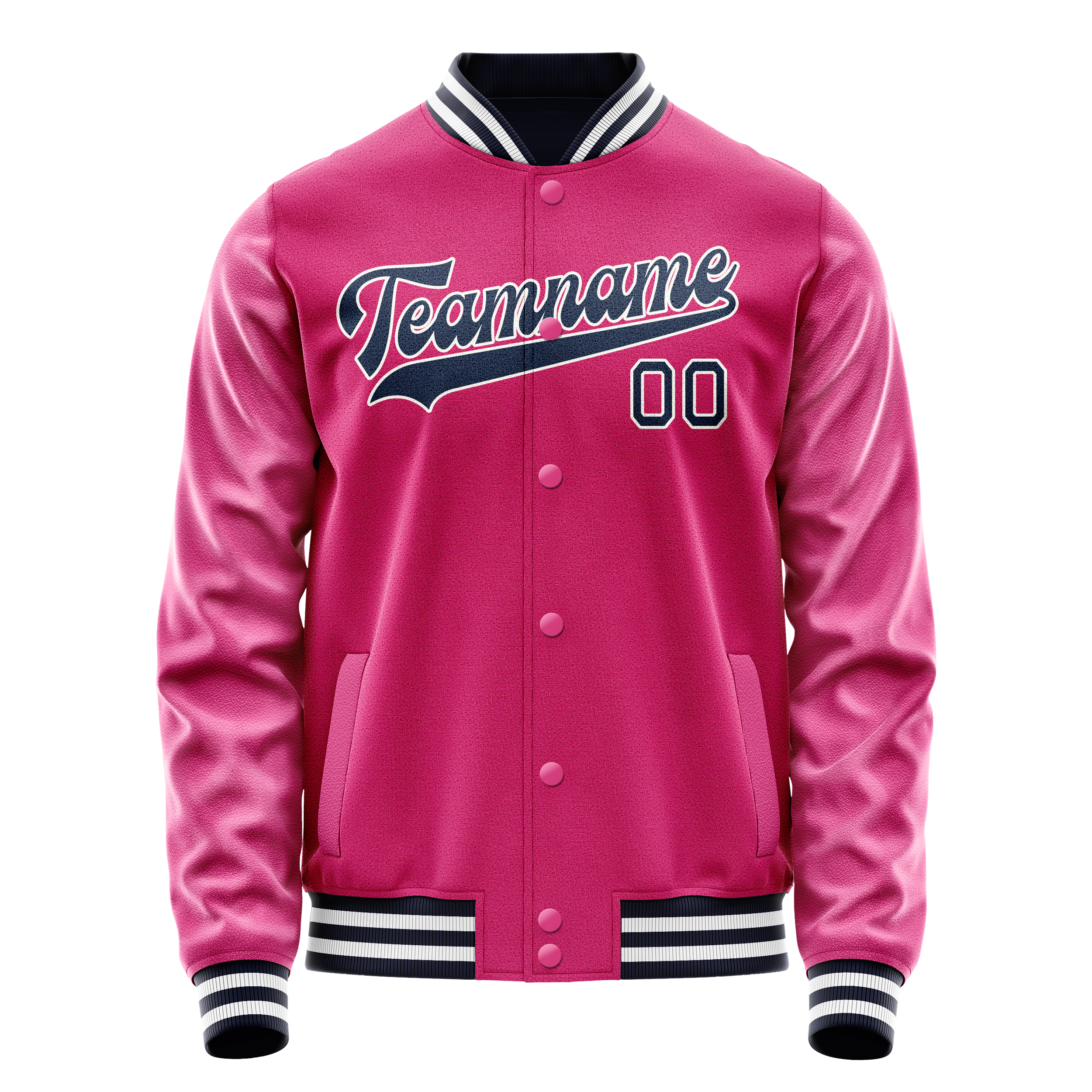 Custom Pink Navy Solid Color Varsity Letterman Jacket JA02240617SH315