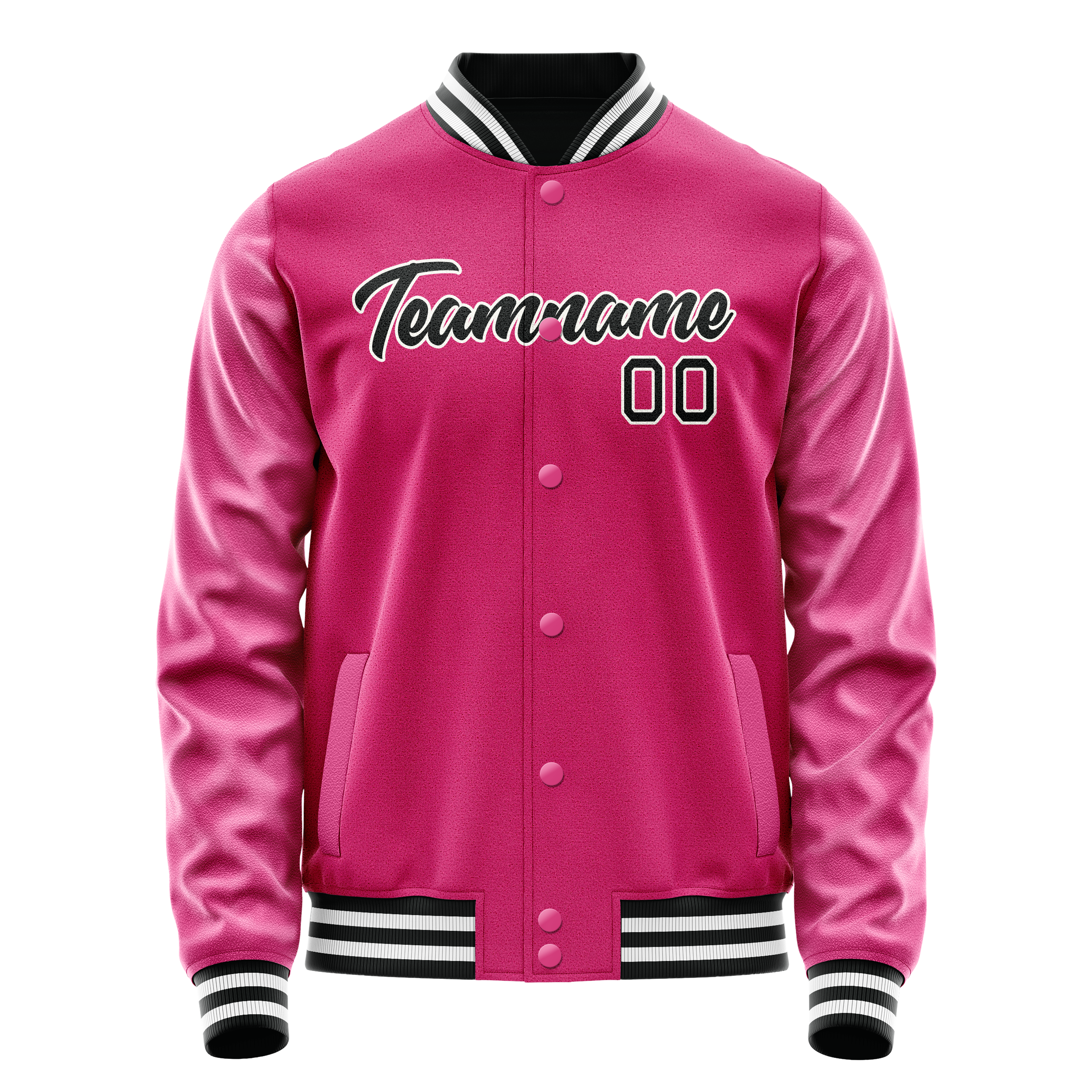 Custom Pink Black Solid Color Varsity Letterman Jacket JA02240617SH300