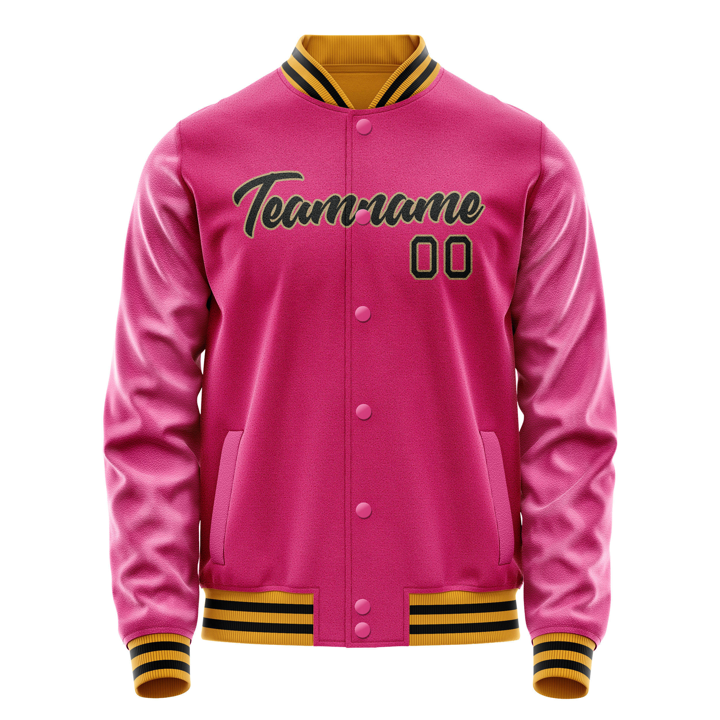 Custom Pink Black Solid Color Varsity Letterman Jacket JA02240617SH314