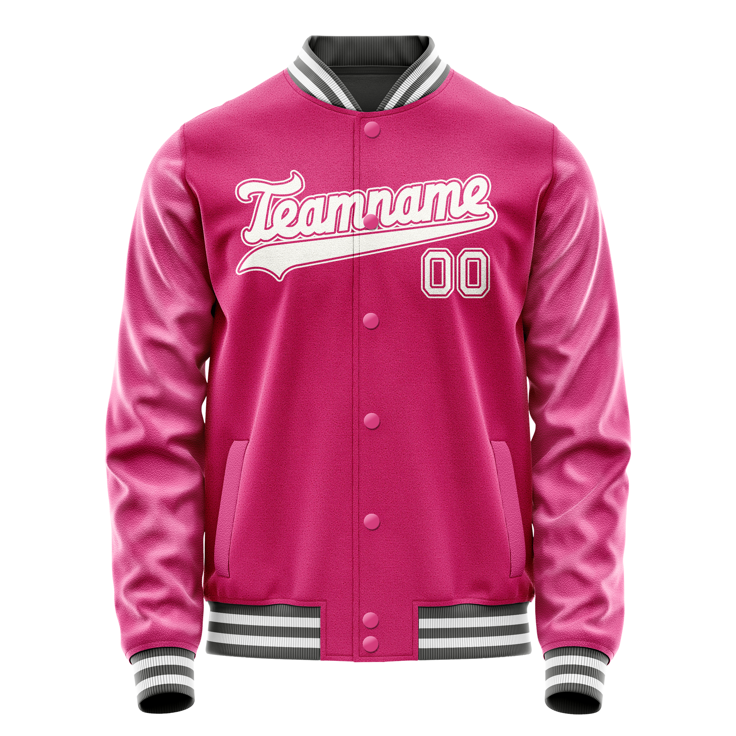 Custom Pink White Solid Color Varsity Letterman Jacket JA02240617SH324
