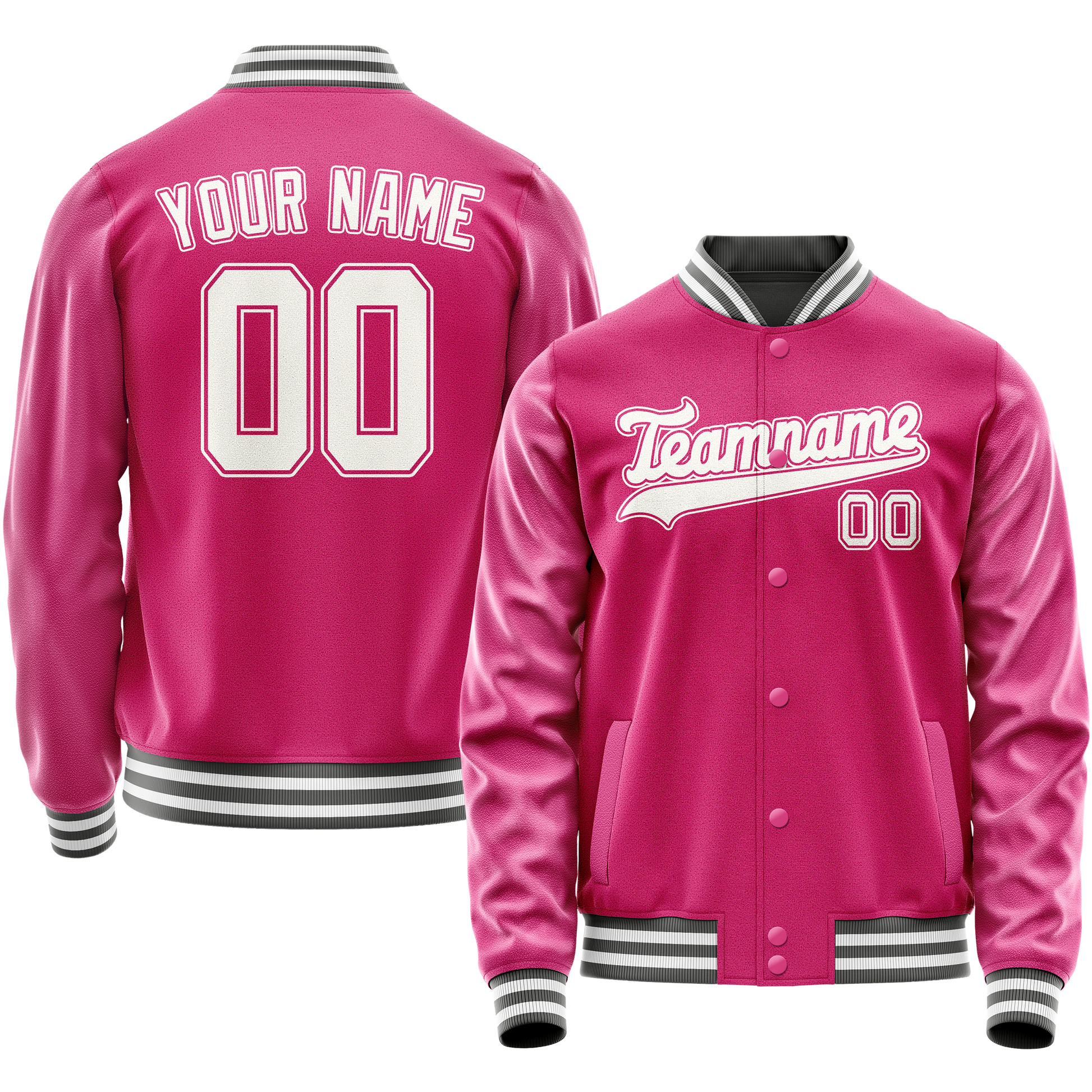 Custom Pink White Solid Color Varsity Letterman Jacket JA02240617SH324