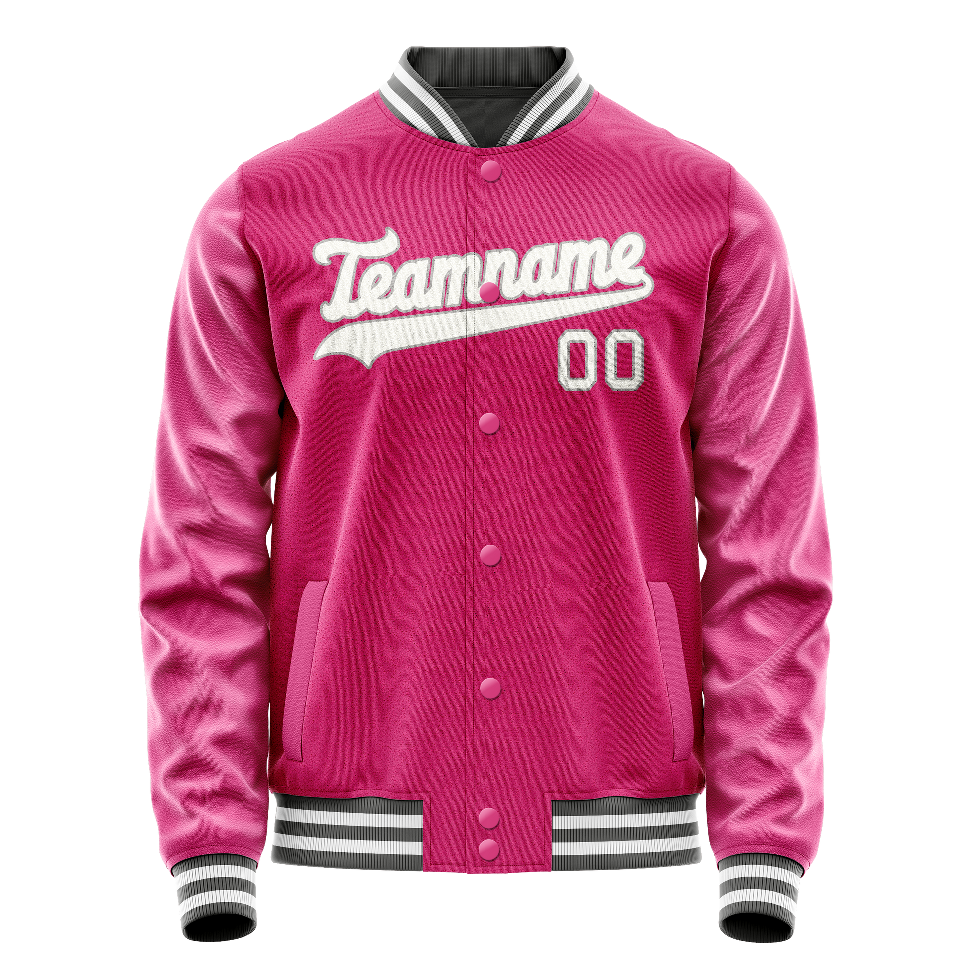 Custom Pink Gray Solid Color Varsity Letterman Jacket JA02240617SH317