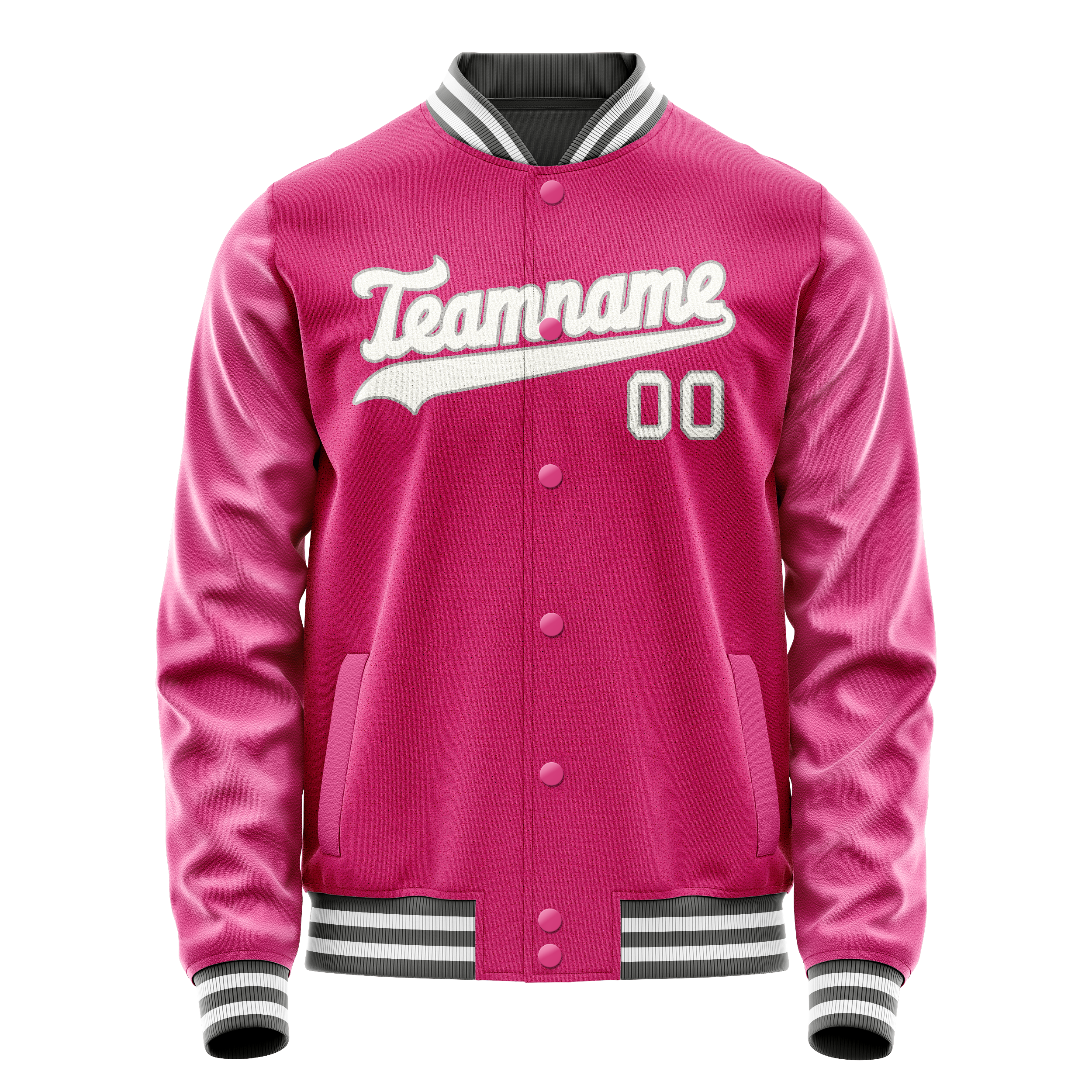 Custom Pink Gray Solid Color Varsity Letterman Jacket JA02240617SH317