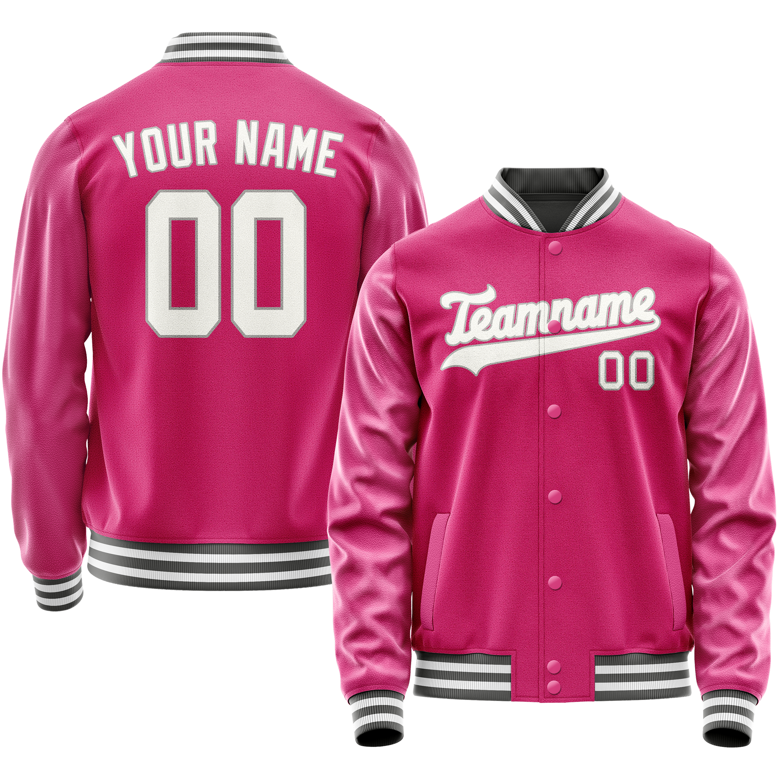 Custom Pink Gray Solid Color Varsity Letterman Jacket JA02240617SH317