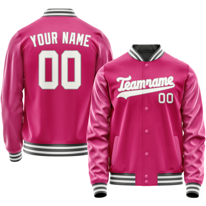 Custom Pink Gray Solid Color Varsity Letterman Jacket JA02240617SH317
