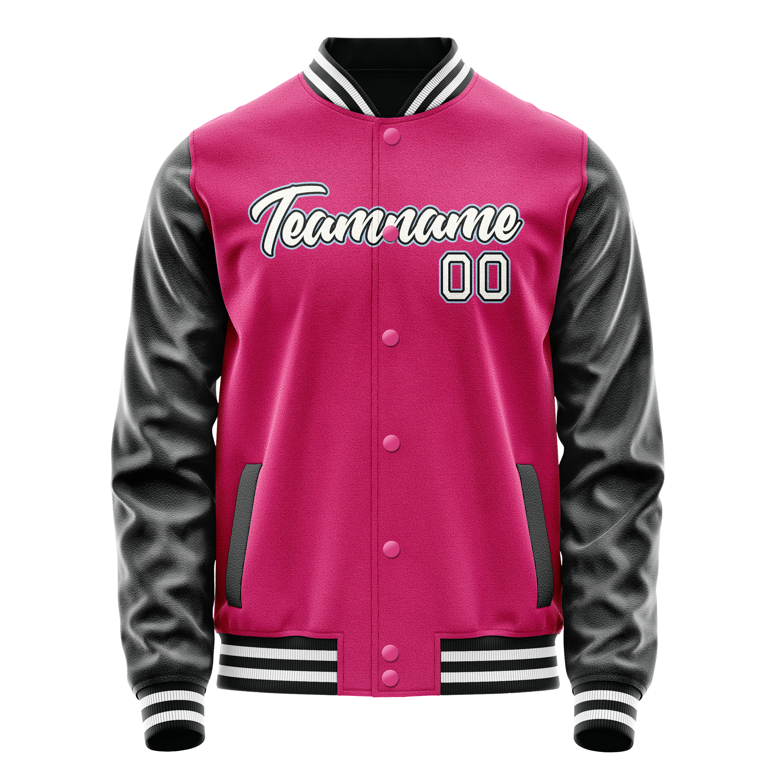 Custom Pink Black Solid Color Varsity Letterman Jacket JA02240617SH312