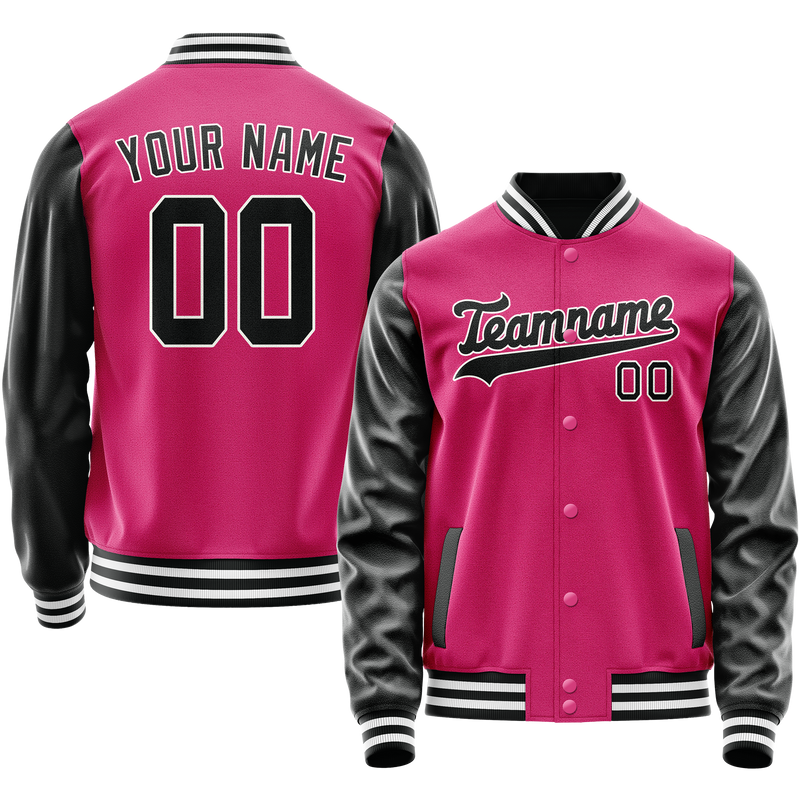 Custom Pink Black Solid Color Varsity Letterman Jacket JA02240617SH323