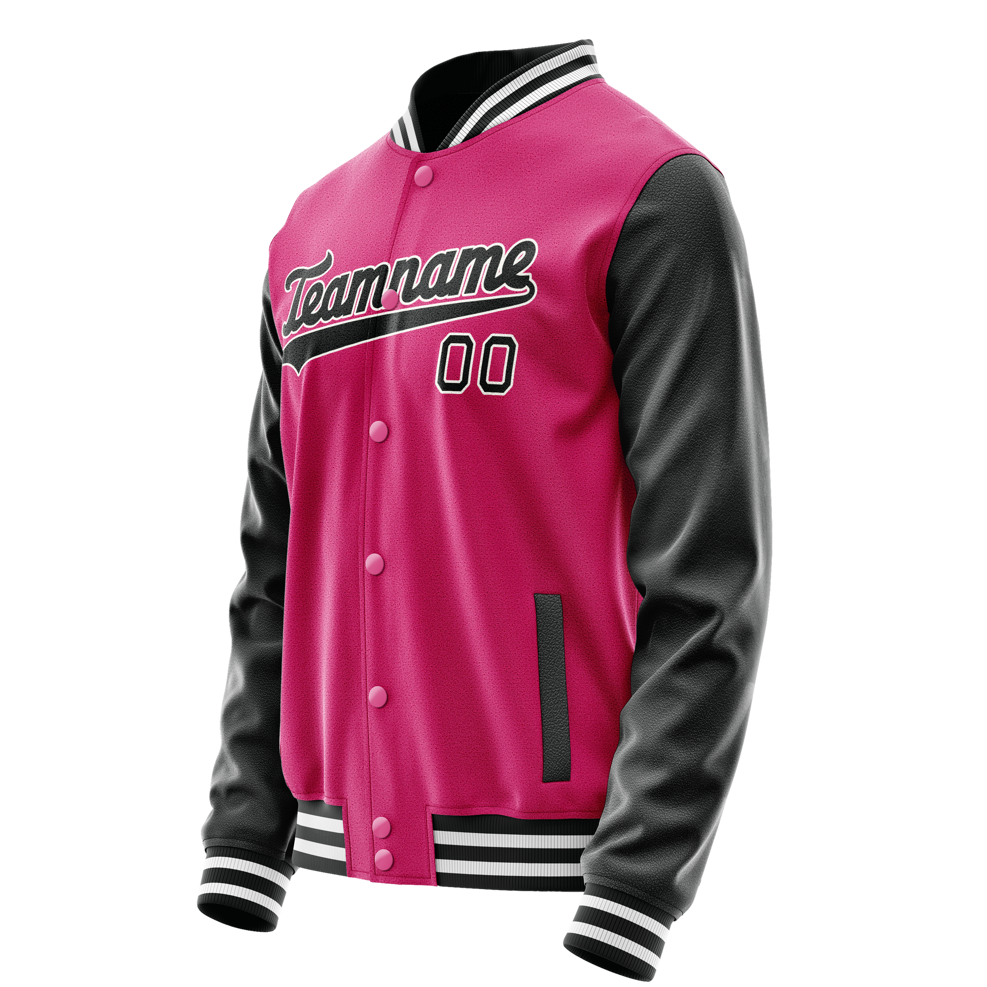 Custom Pink Black Solid Color Varsity Letterman Jacket JA02240617SH323