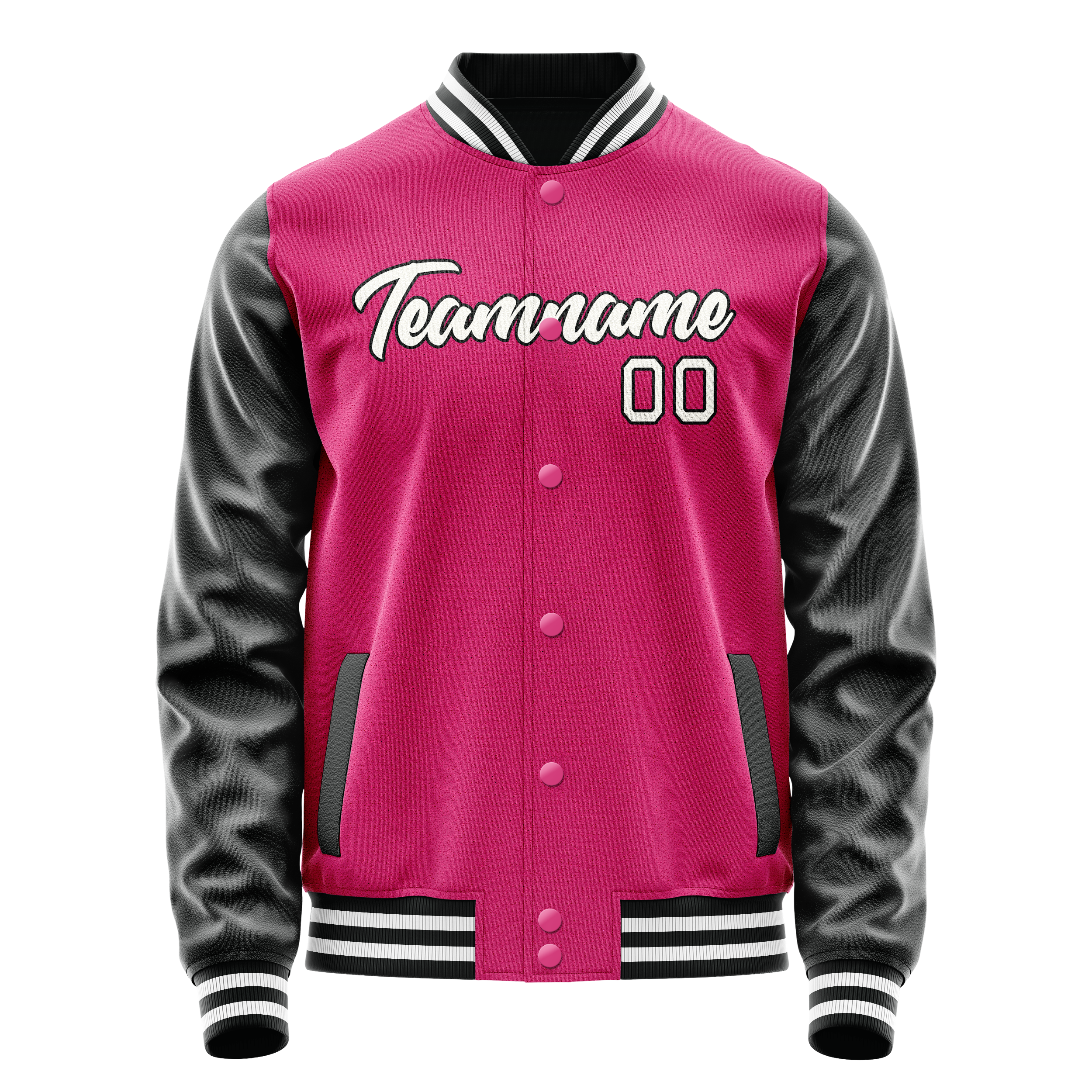 Custom Pink Black Solid Color Varsity Letterman Jacket JA02240617SH303