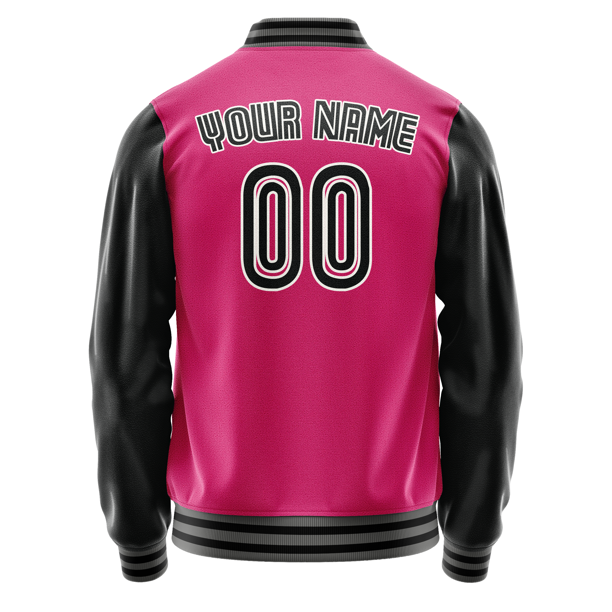 Custom Pink Black Solid Color Varsity Letterman Jacket JA02240617SH326