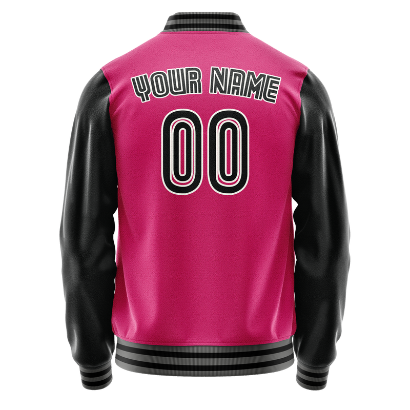 Custom Pink Black Solid Color Varsity Letterman Jacket JA02240617SH326