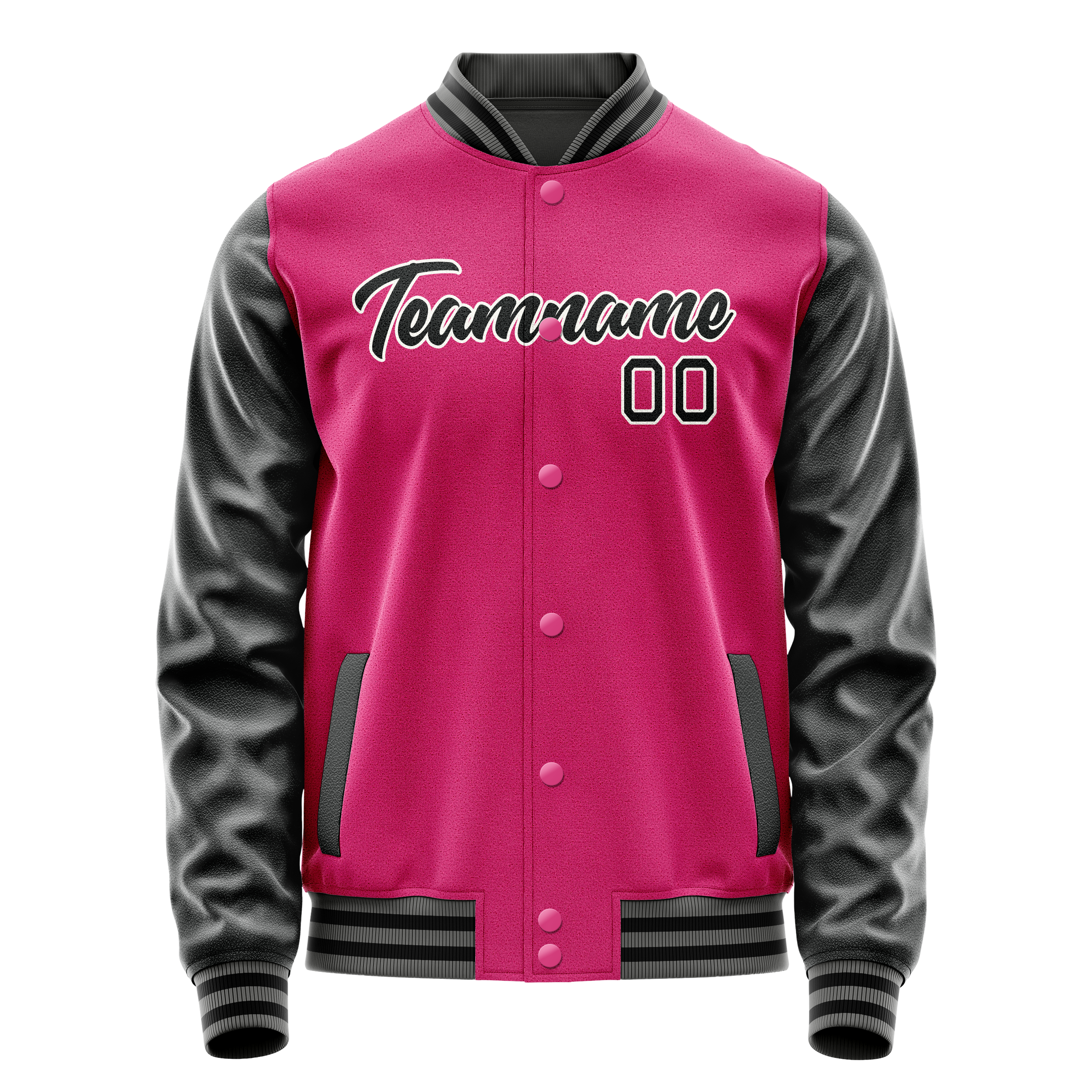 Custom Pink Black Solid Color Varsity Letterman Jacket JA02240617SH326