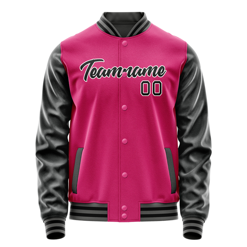 Custom Pink Black Solid Color Varsity Letterman Jacket JA02240617SH326