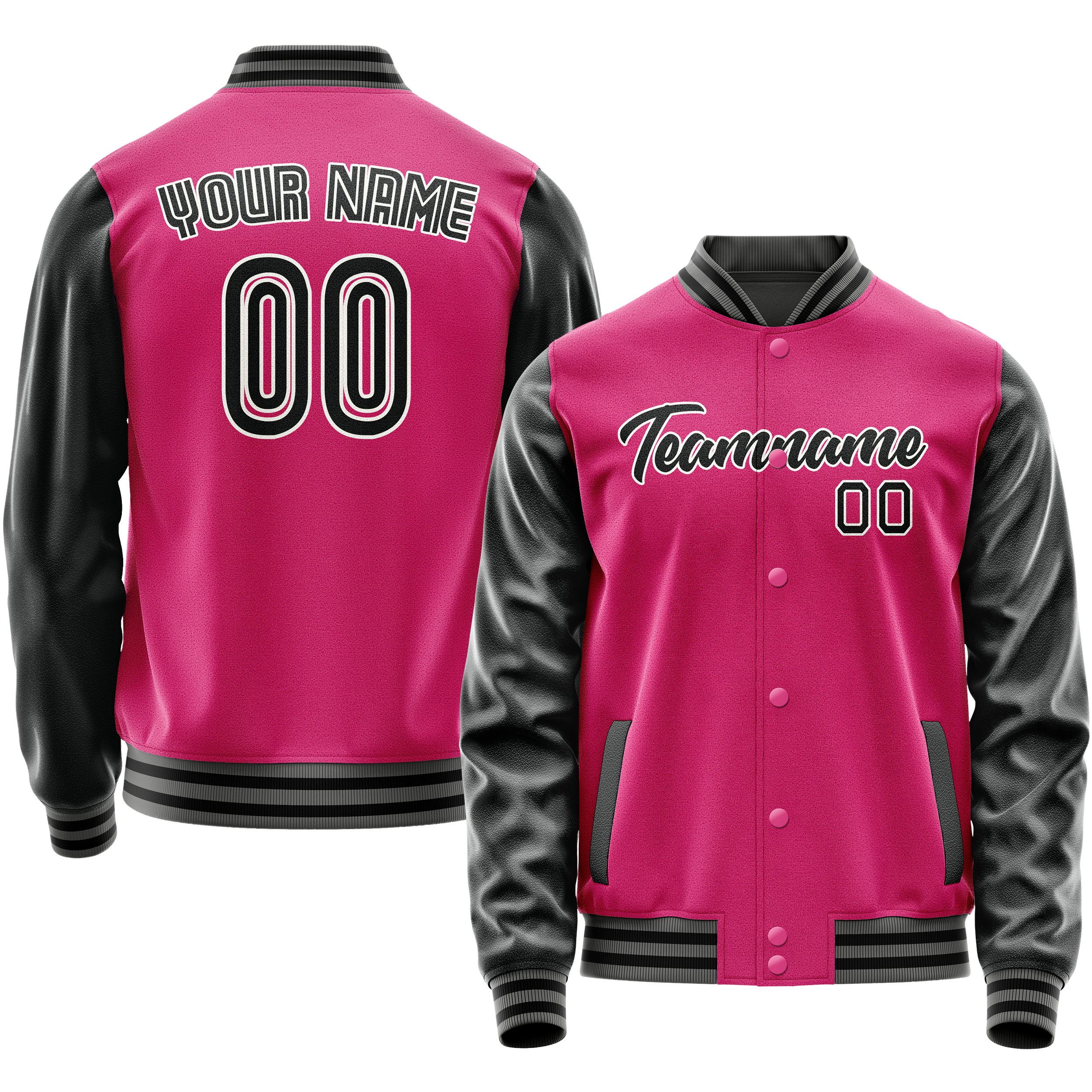 Custom Pink Black Solid Color Varsity Letterman Jacket JA02240617SH326