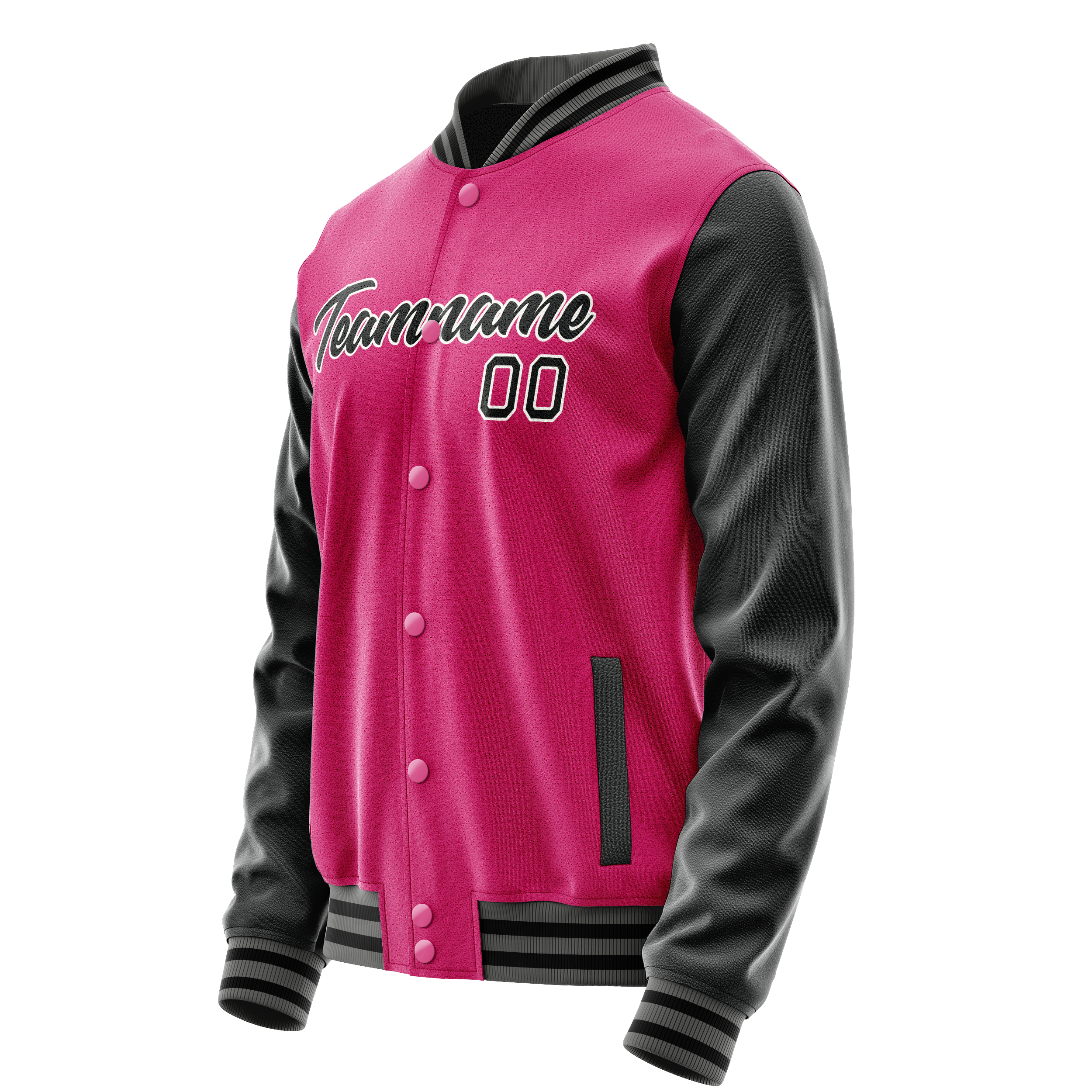 Custom Pink Black Solid Color Varsity Letterman Jacket JA02240617SH326