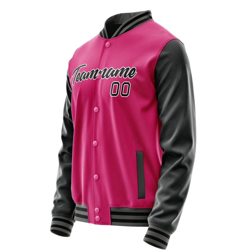 Custom Pink Black Solid Color Varsity Letterman Jacket JA02240617SH326