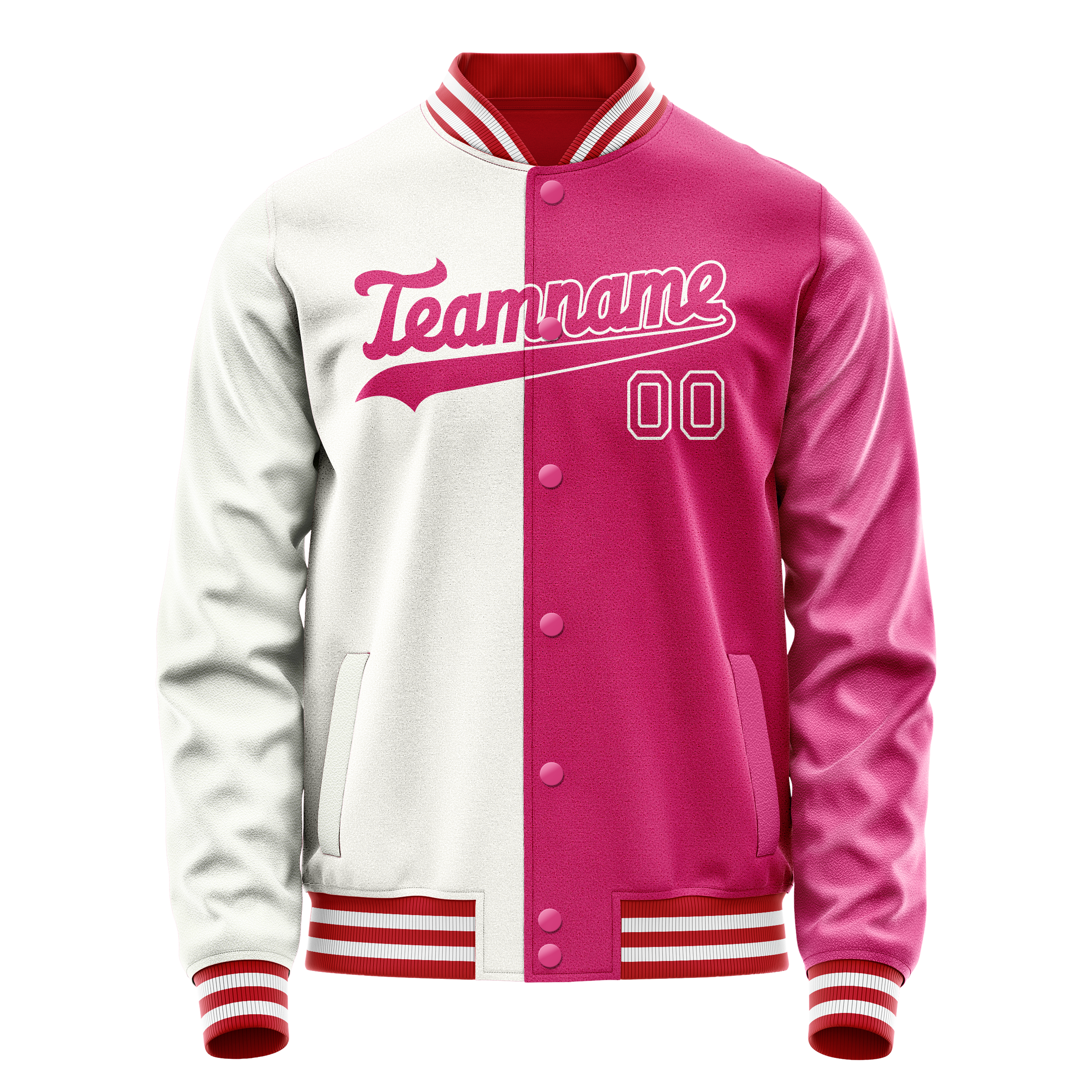 Custom Pink White Split Varsity Letterman Jacket JA02240617SH308