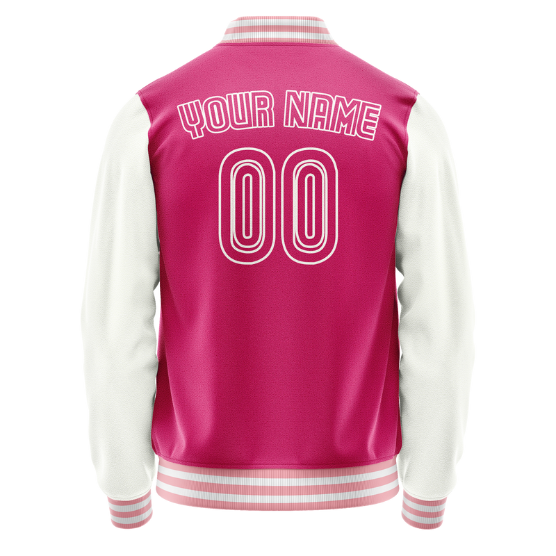 Custom Pink White Solid Color Varsity Letterman Jacket JA02240617SH322