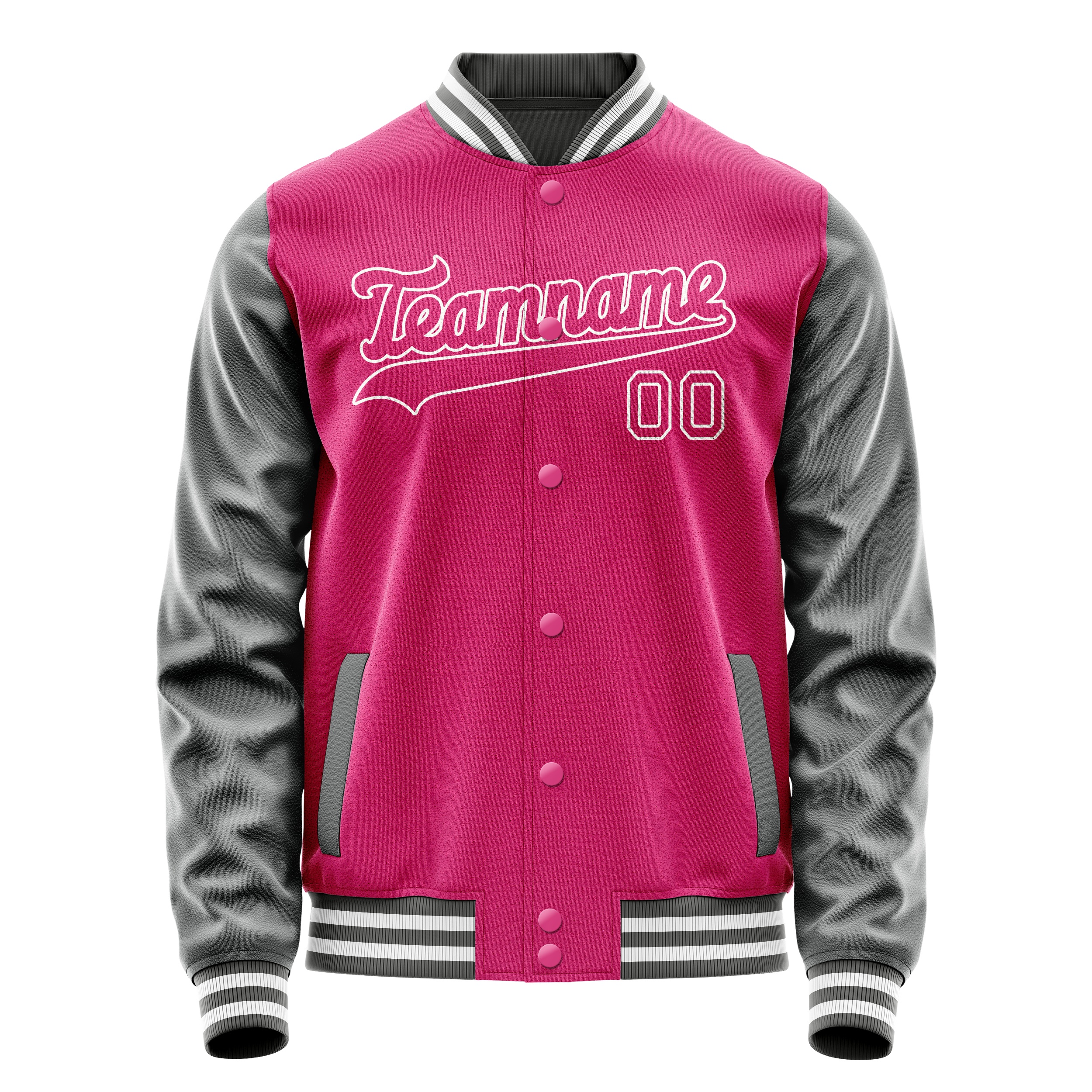 Custom Pink Gray Solid Color Varsity Letterman Jacket JA02240617SH327