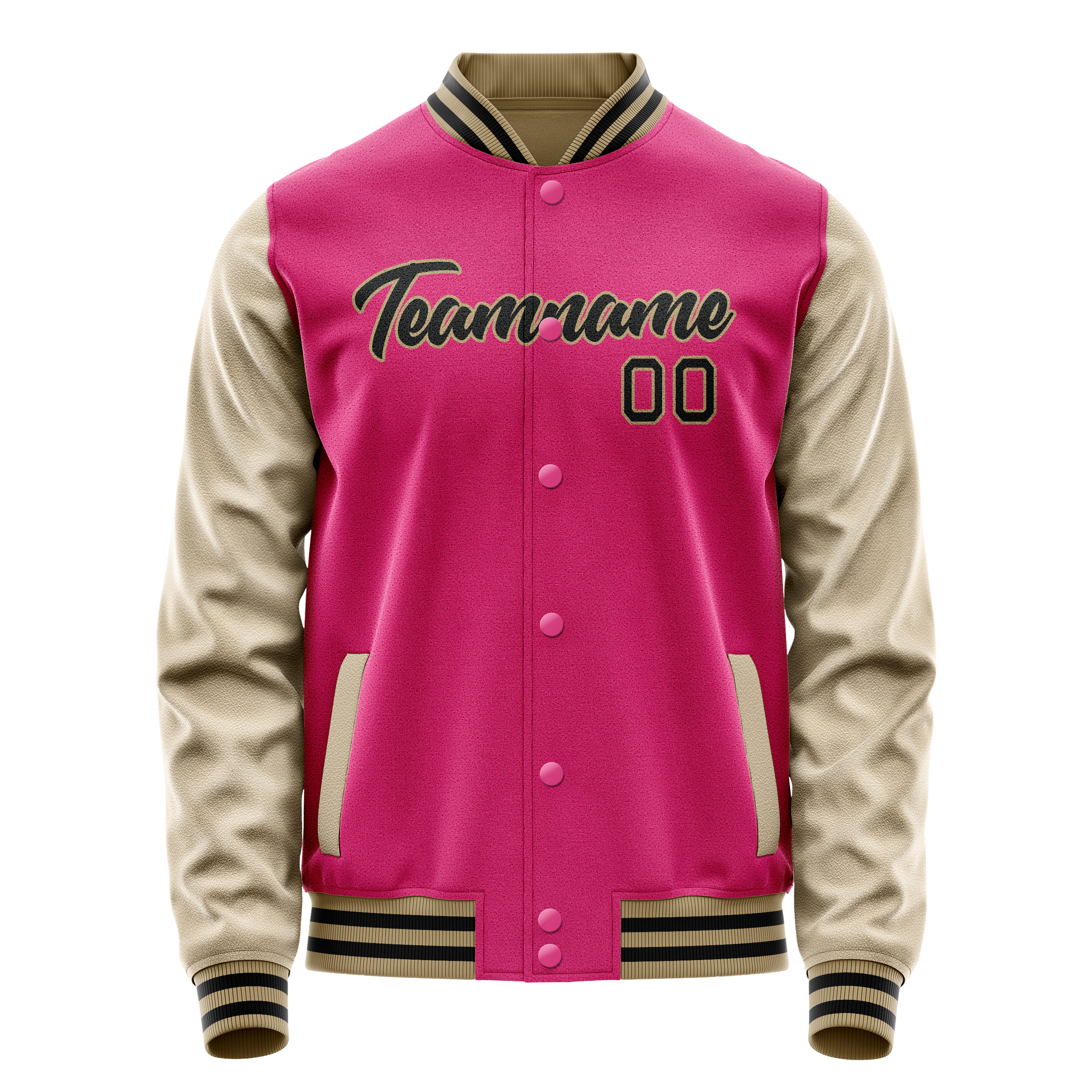Custom Pink Cream Solid Color Varsity Letterman Jacket JA02240617SH305