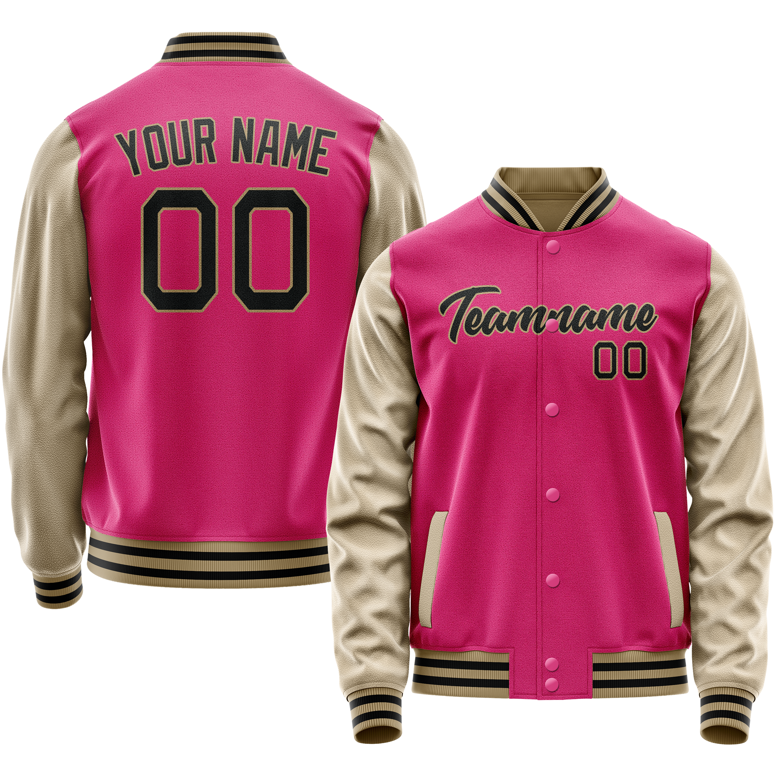 Custom Pink Cream Solid Color Varsity Letterman Jacket JA02240617SH305
