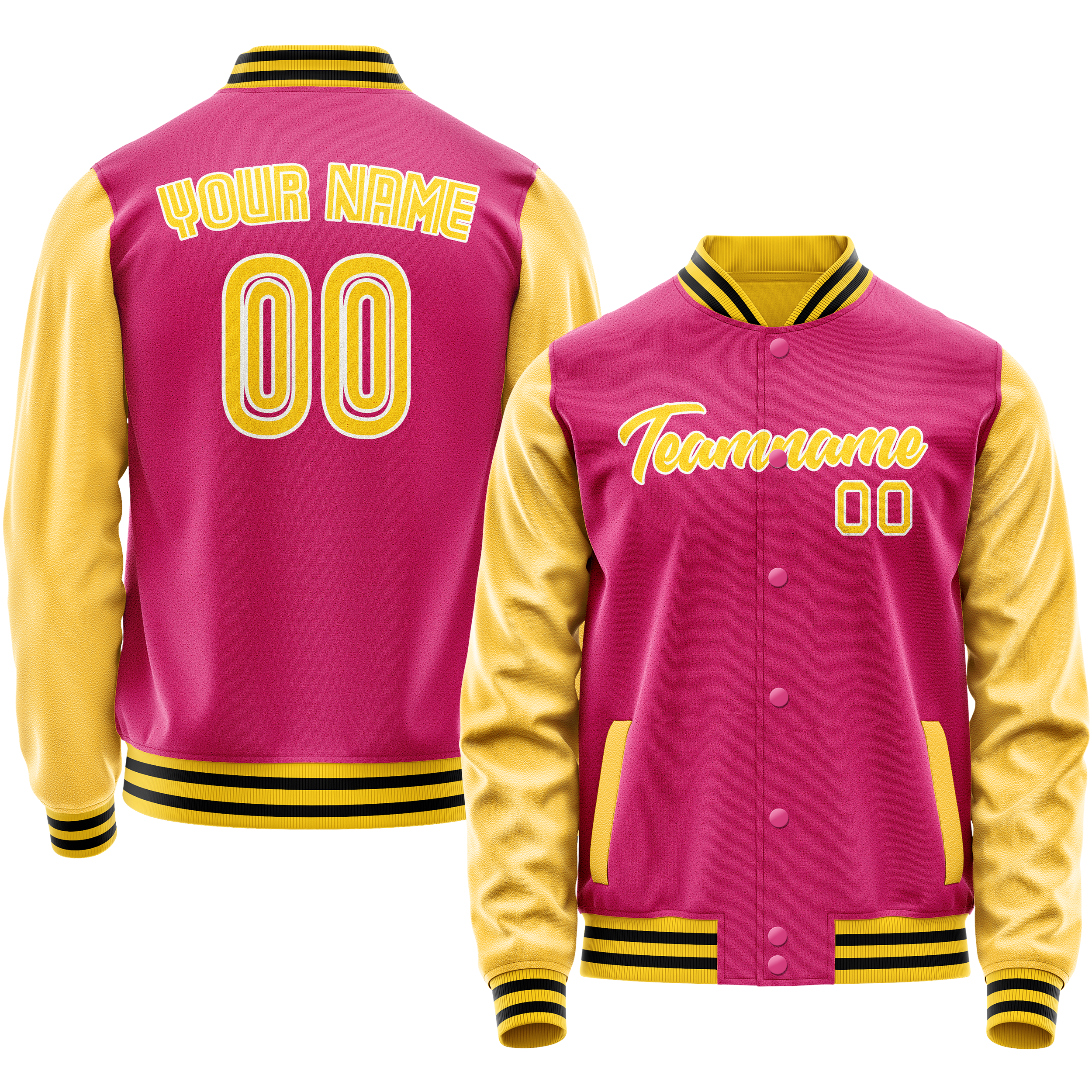 Custom Pink Gold Solid Color Varsity Letterman Jacket JA02240617SH310