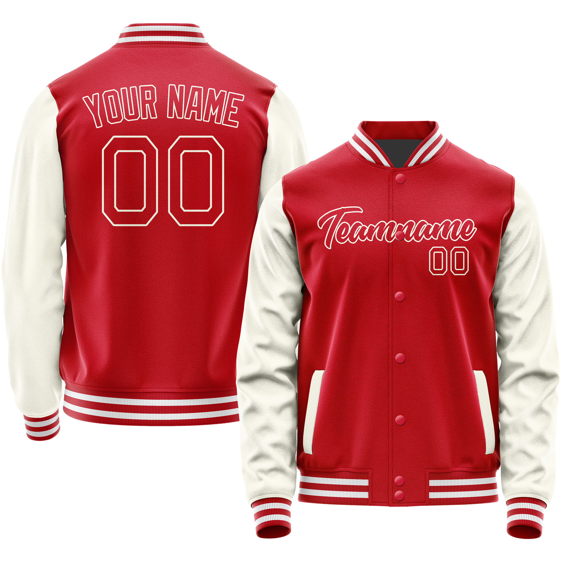 Custom Red Cream Solid Color Varsity Letterman Jacket JA02240617XY414