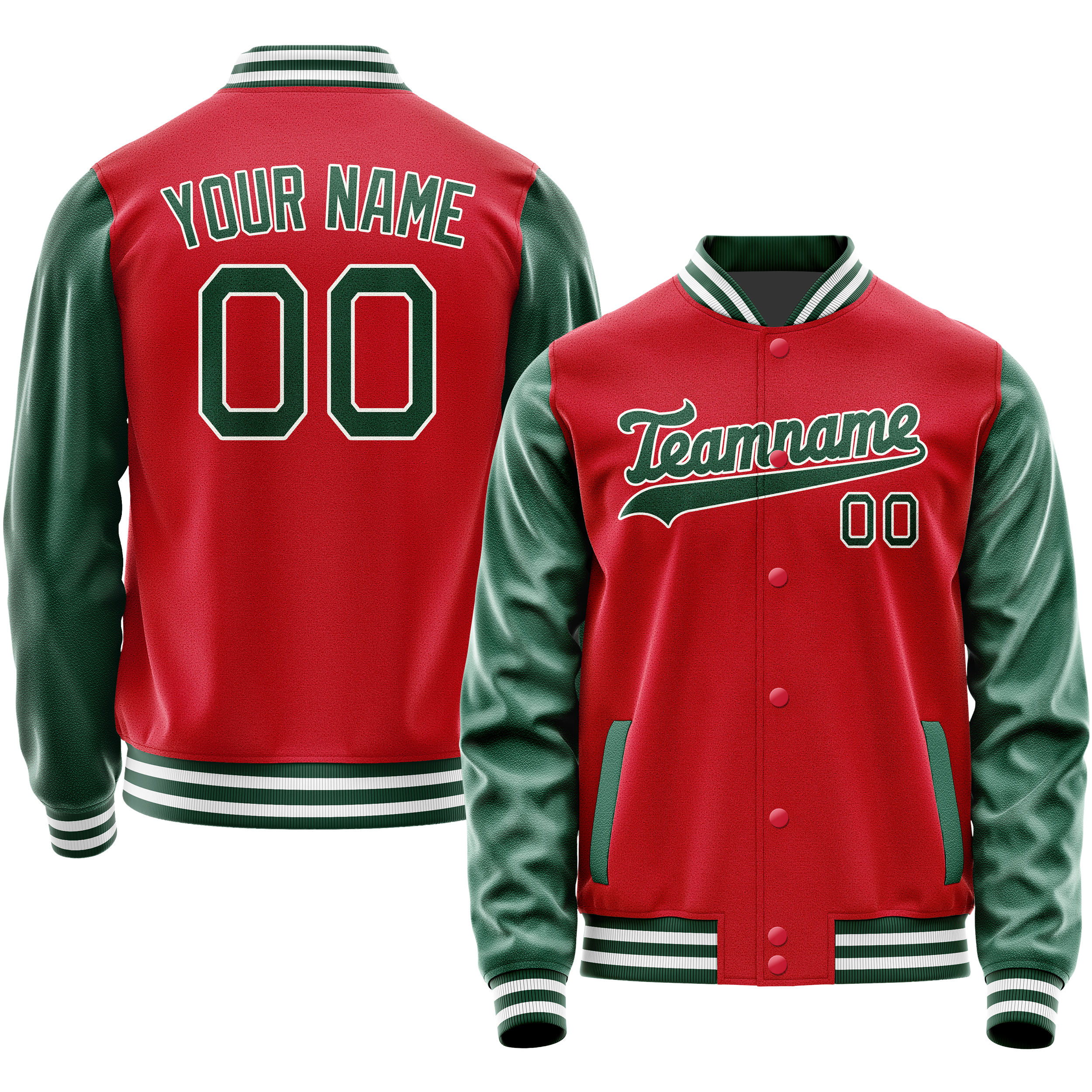 Custom Red Kelly-Green Solid Color Varsity Letterman Jacket JA02240617XY411