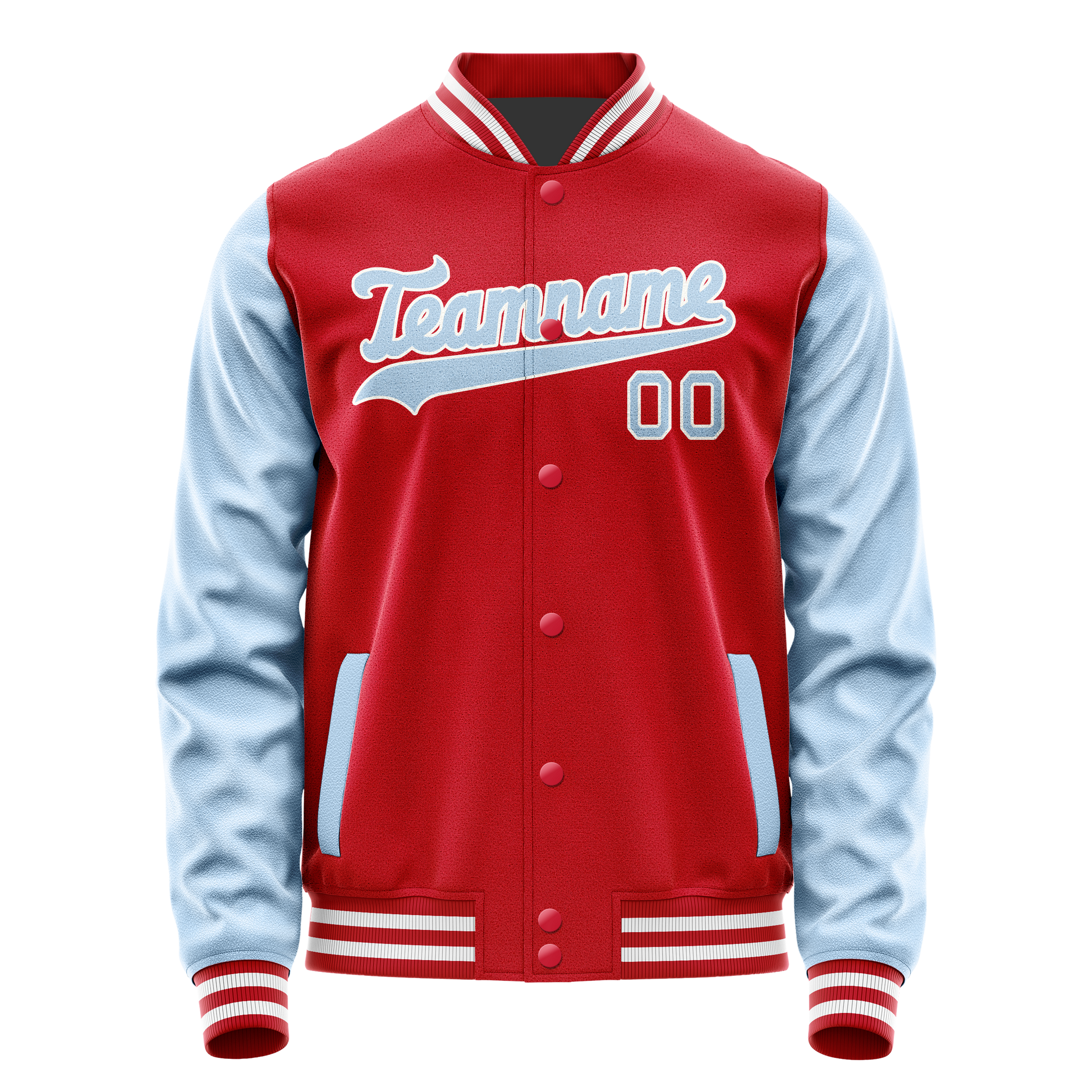 Custom Red Light-Blue Solid Color Varsity Letterman Jacket JA02240617XY413