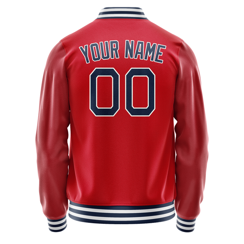 Custom Red Navy Solid Color Varsity Letterman Jacket JA02240617XY405
