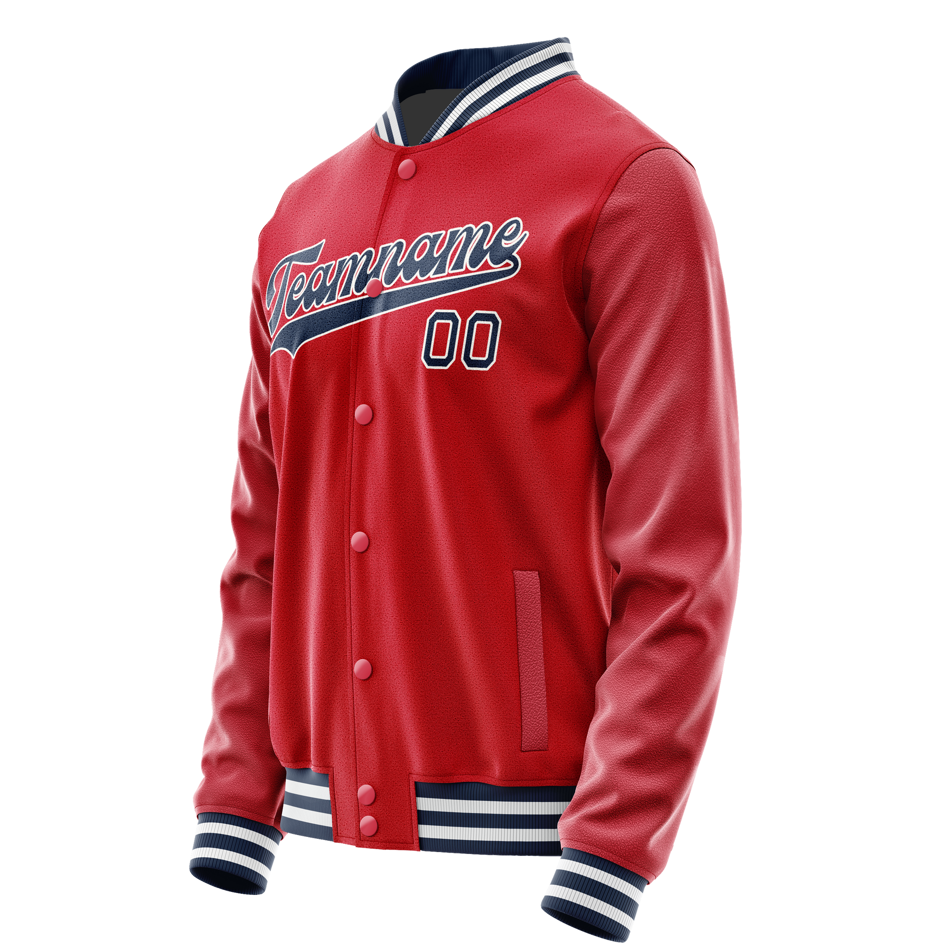 Custom Red Navy Solid Color Varsity Letterman Jacket JA02240617XY405