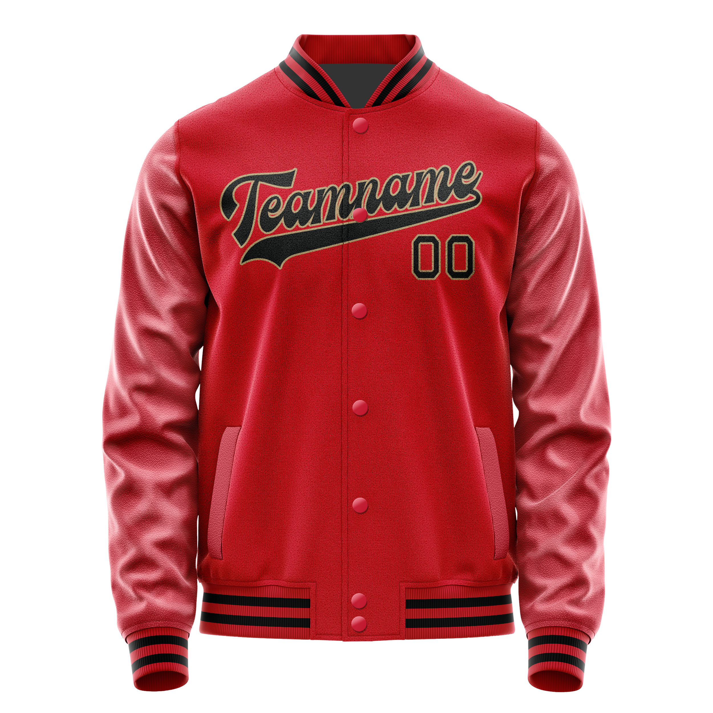 Custom Red Black Solid Color Varsity Letterman Jacket JA02240617XY401