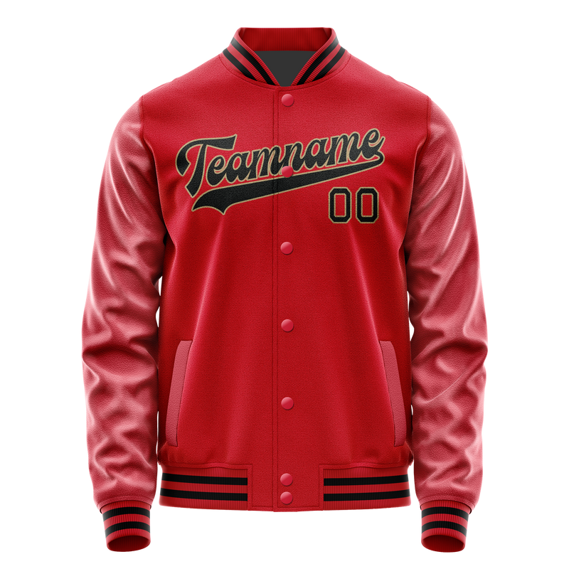 Custom Red Black Solid Color Varsity Letterman Jacket JA02240617XY401