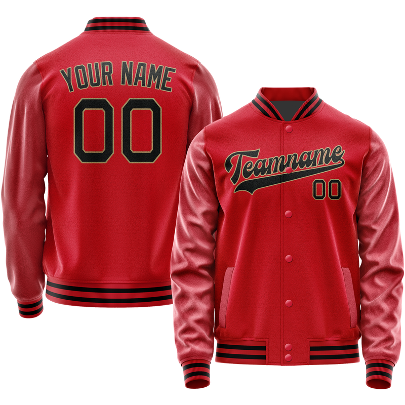 Custom Red Black Solid Color Varsity Letterman Jacket JA02240617XY401