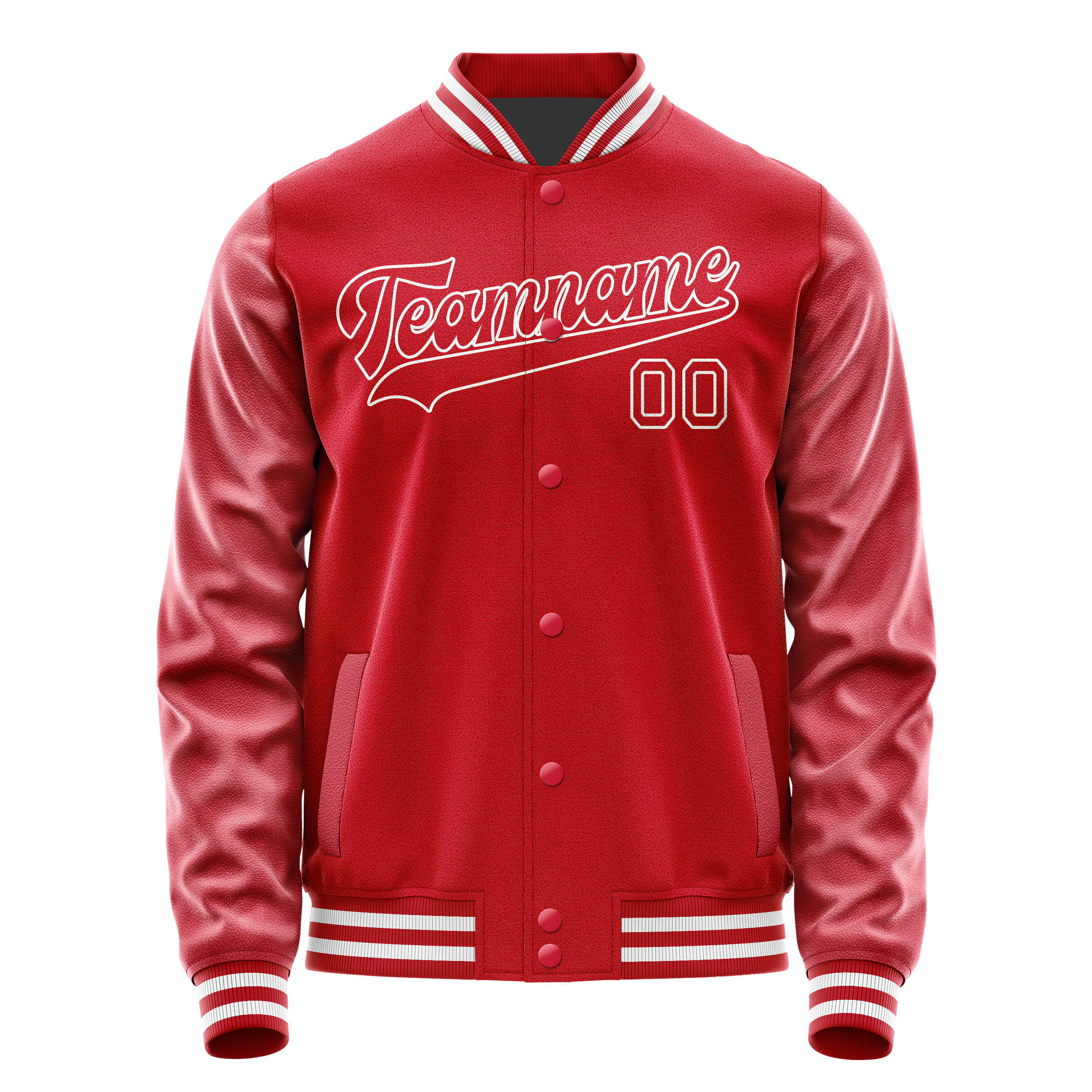 Custom Red White Solid Color Varsity Letterman Jacket JA02240617XY406
