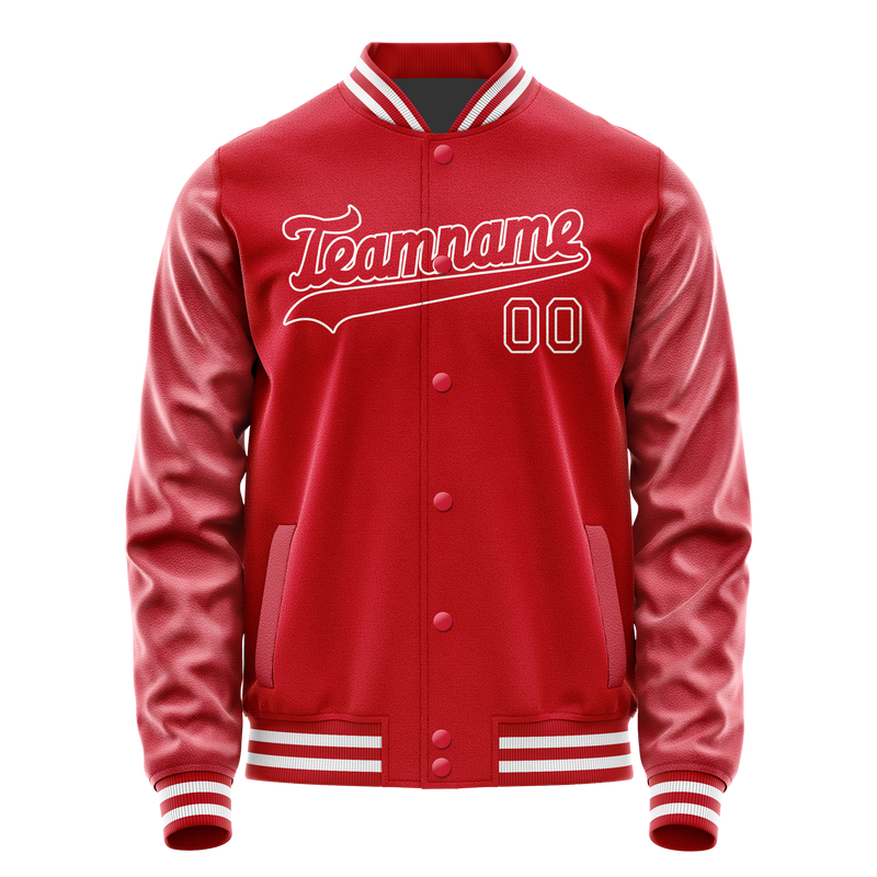 Custom Red White Solid Color Varsity Letterman Jacket JA02240617XY416