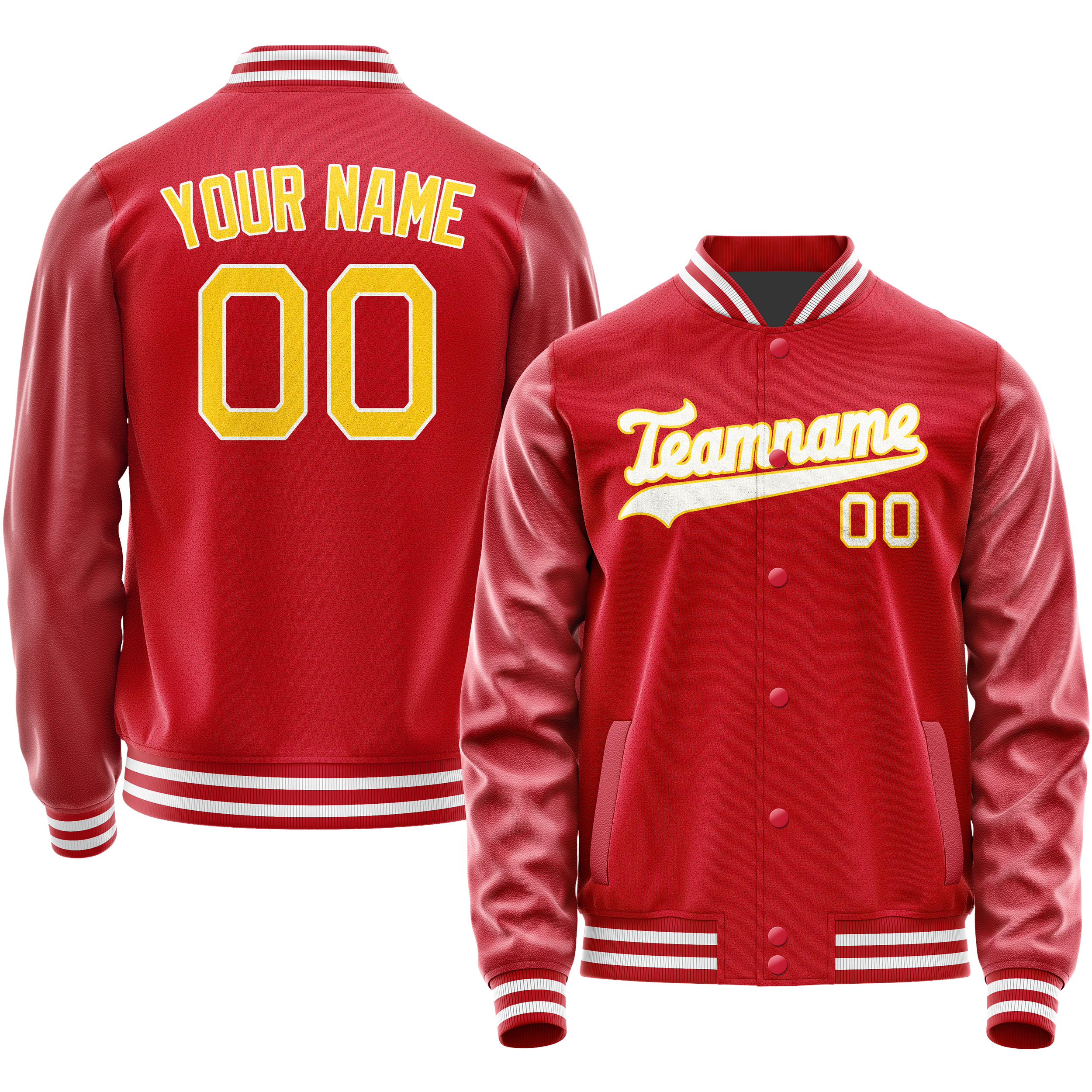 Custom Red Gold Solid Color Varsity Letterman Jacket JA02240617XY394
